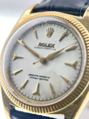 Rolex Oyster Precision 18k Yellow Gold Silver Dial 34mm Automatic Mens Watch