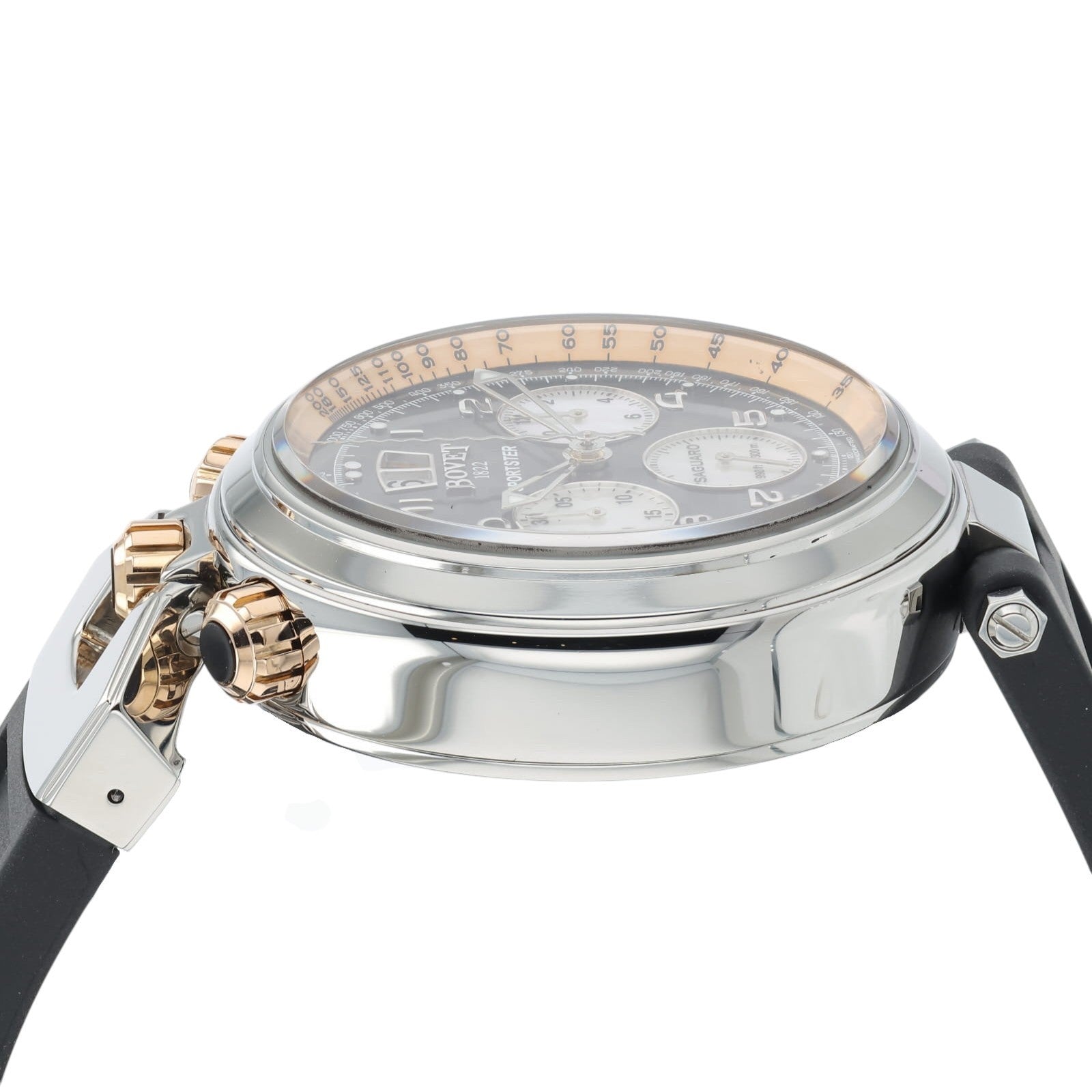 NEW 2025 Bovet Sportster Steel & Gold Black Carbon Dial 46mm Mens Watch SP0446