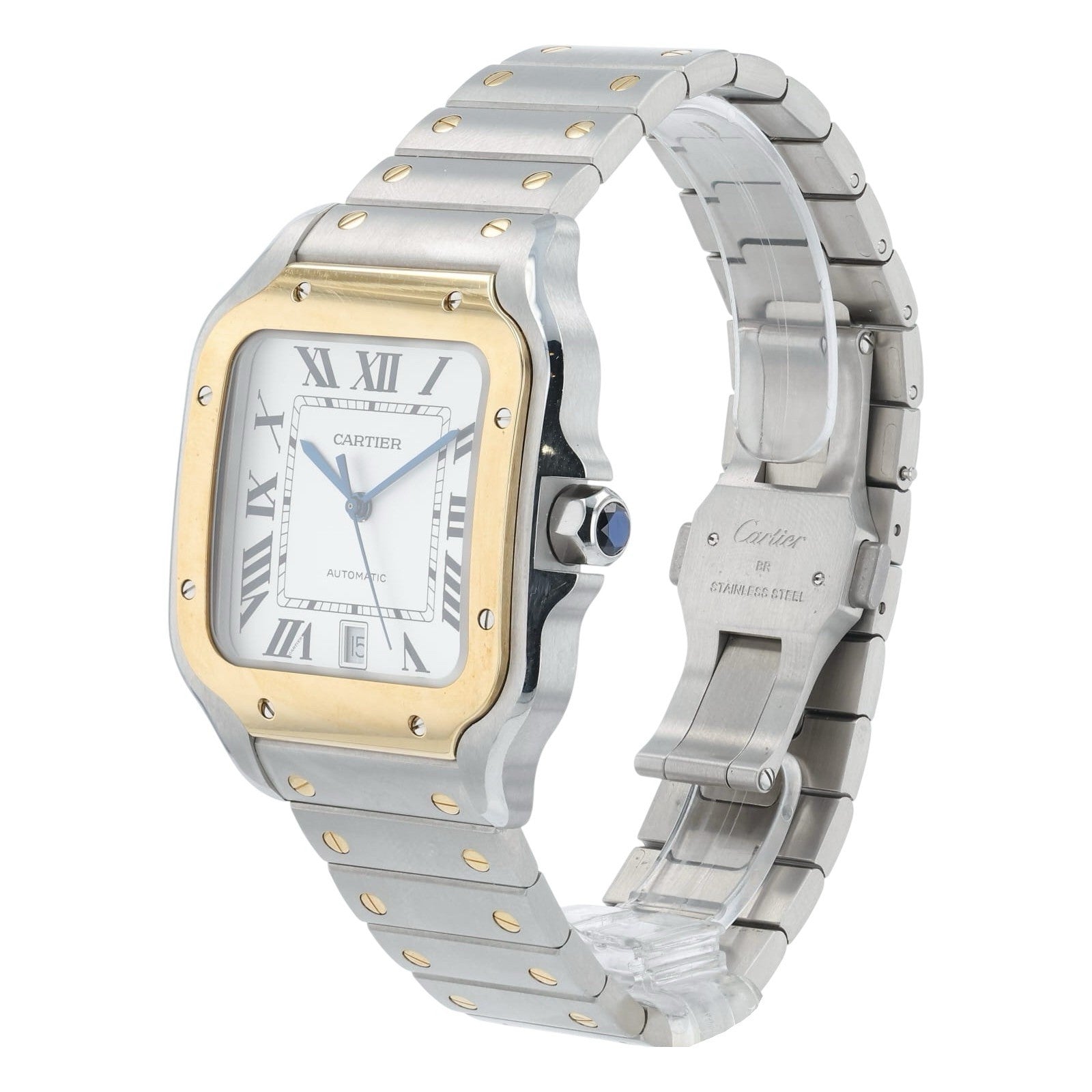 Cartier Santos Gold & Steel Silver Dial 39mm Automatic Men's Watch W2SA0006