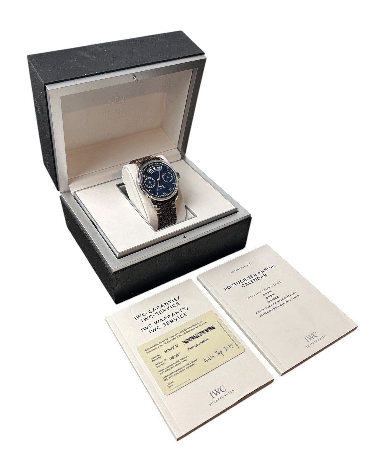 IWC Portuguese Annual Calendar Steel Blue Dial Automatic Mens Watch IW503502