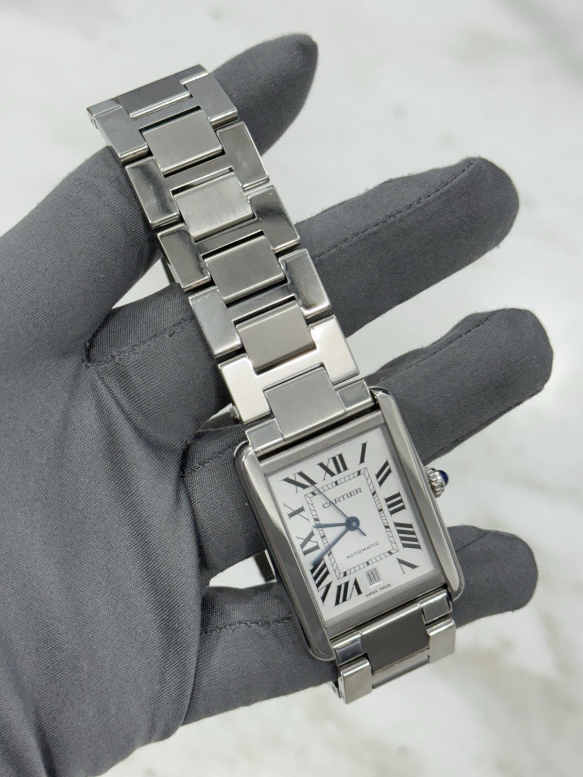 Cartier Tank Date XL Stainless Steel Bracelet 31mm Automatic Mens Watch 3515