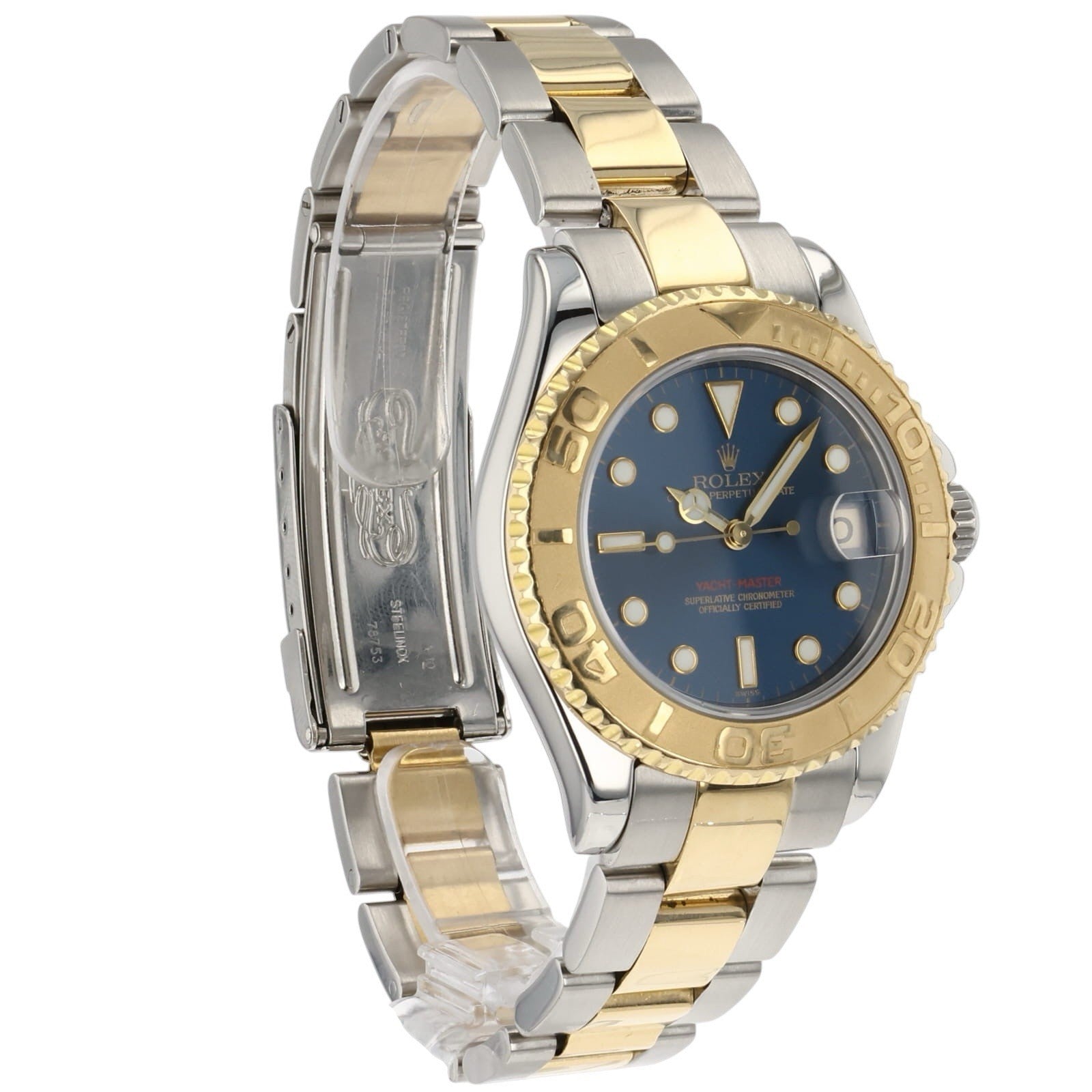 Rolex Yacht-Master Gold & Steel Blue Dial 35mm Automatic Unisex Watch 168623