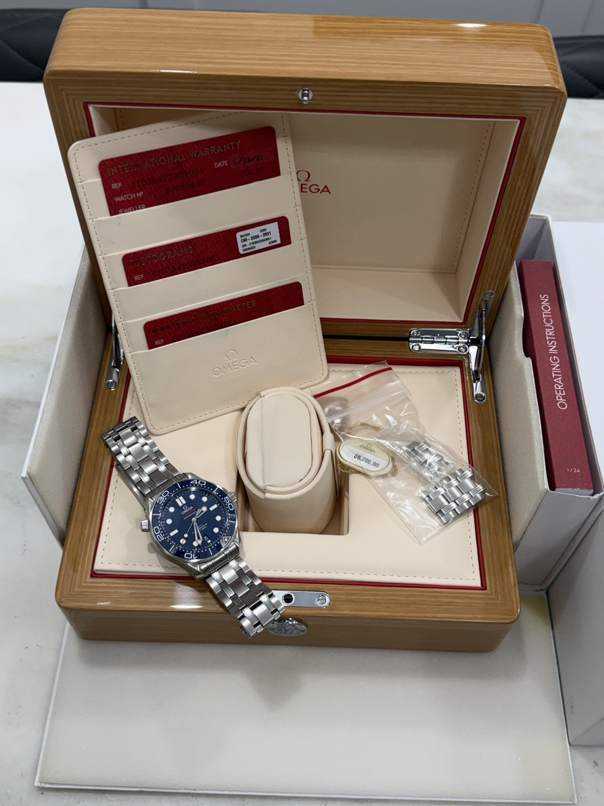 2021 Omega Seamaster Wave 300m Diver Blue Ceramic Watch 210.30.42.20.03.001