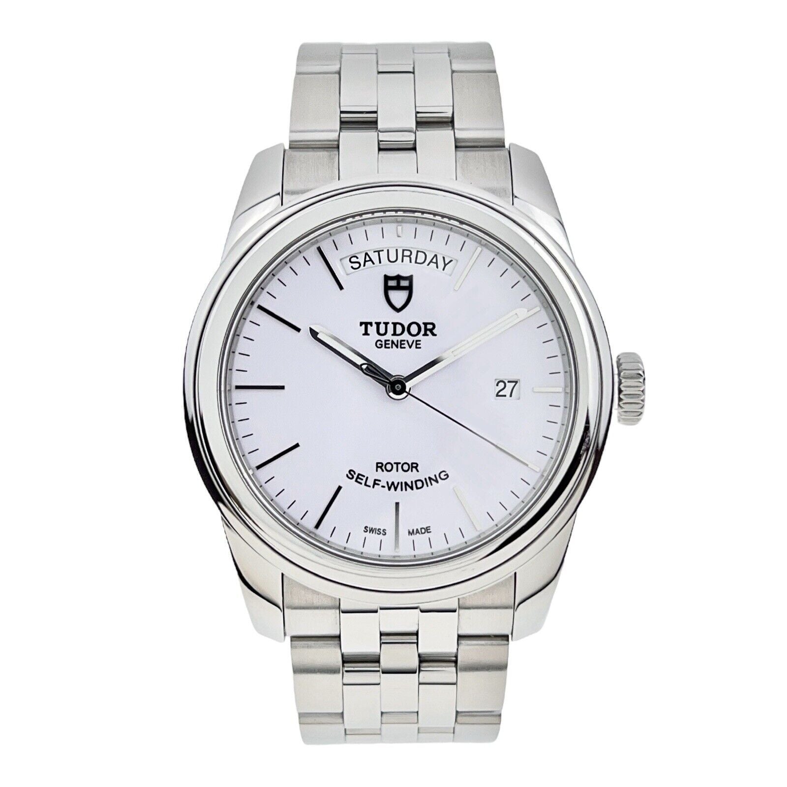 Tudor Glamour Date Day Stainless Steel White 39mm Automatic Men’s Watch 56000