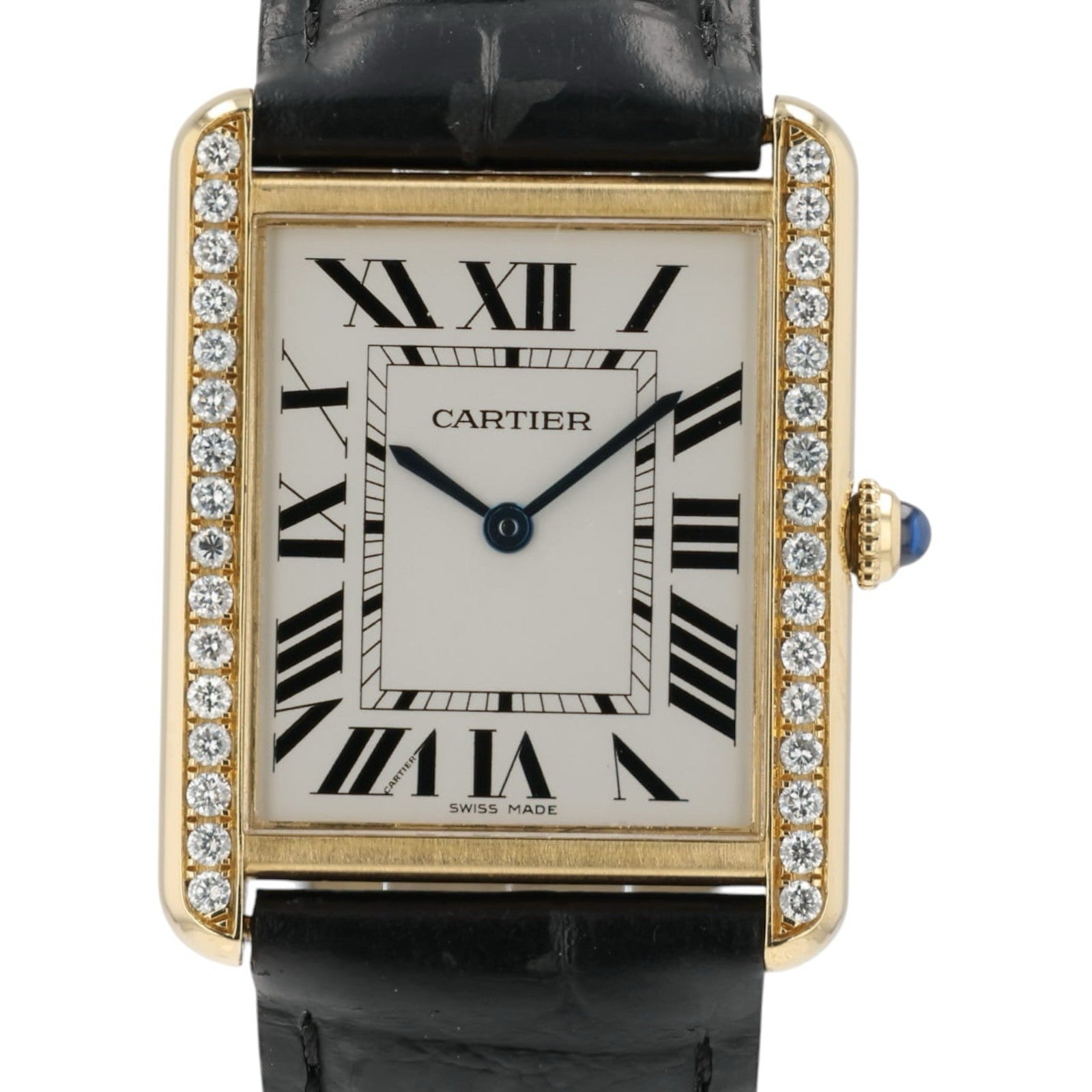 Cartier Tank Solo Silver Dial 18k Yellow Gold 34mm Quartz Diamond Watch W5200004
