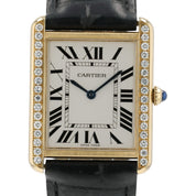 Cartier Tank Solo Silver Dial 18k Yellow Gold 34mm Quartz Diamond Watch W5200004