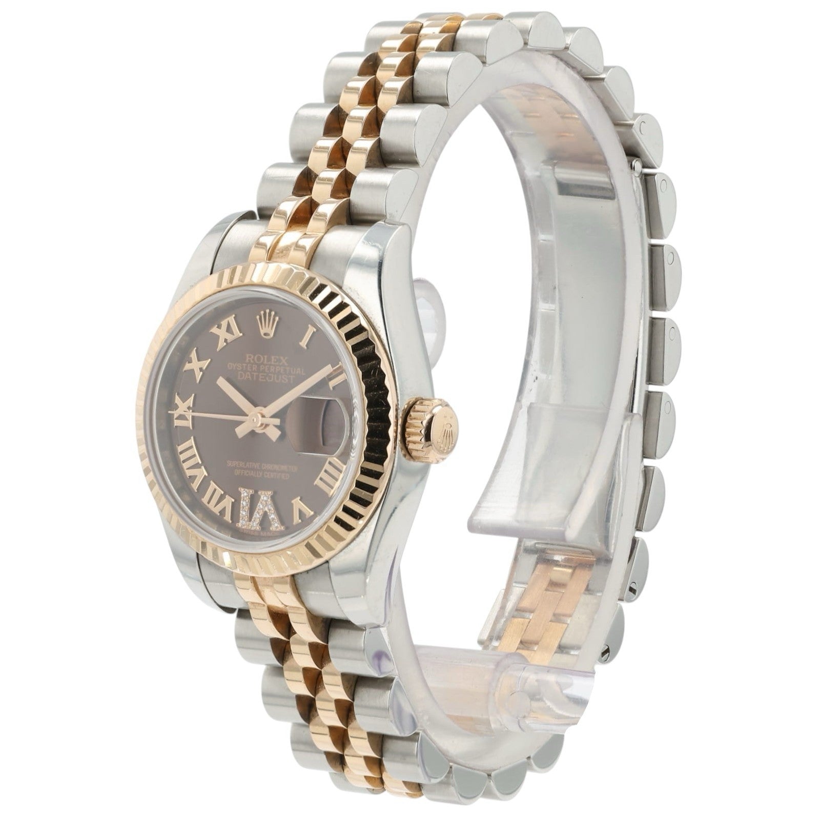 Rolex Datejust Ladies 26mm Rose Gold Steel Automatic Diamond Watch 179171 B+P