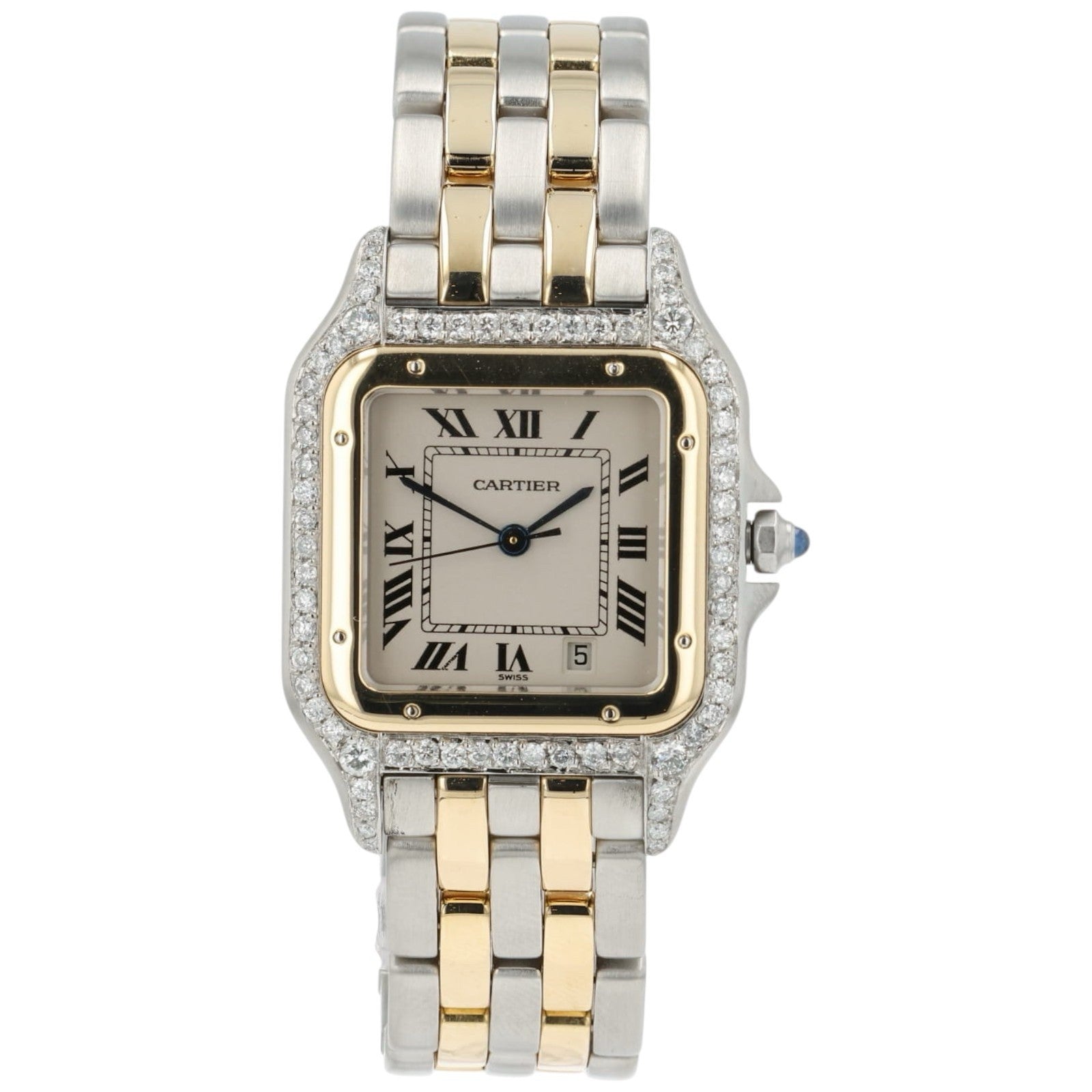 Cartier Panthere Silver Dial Steel and Gold 27mm Quartz Diamond Watch 1100