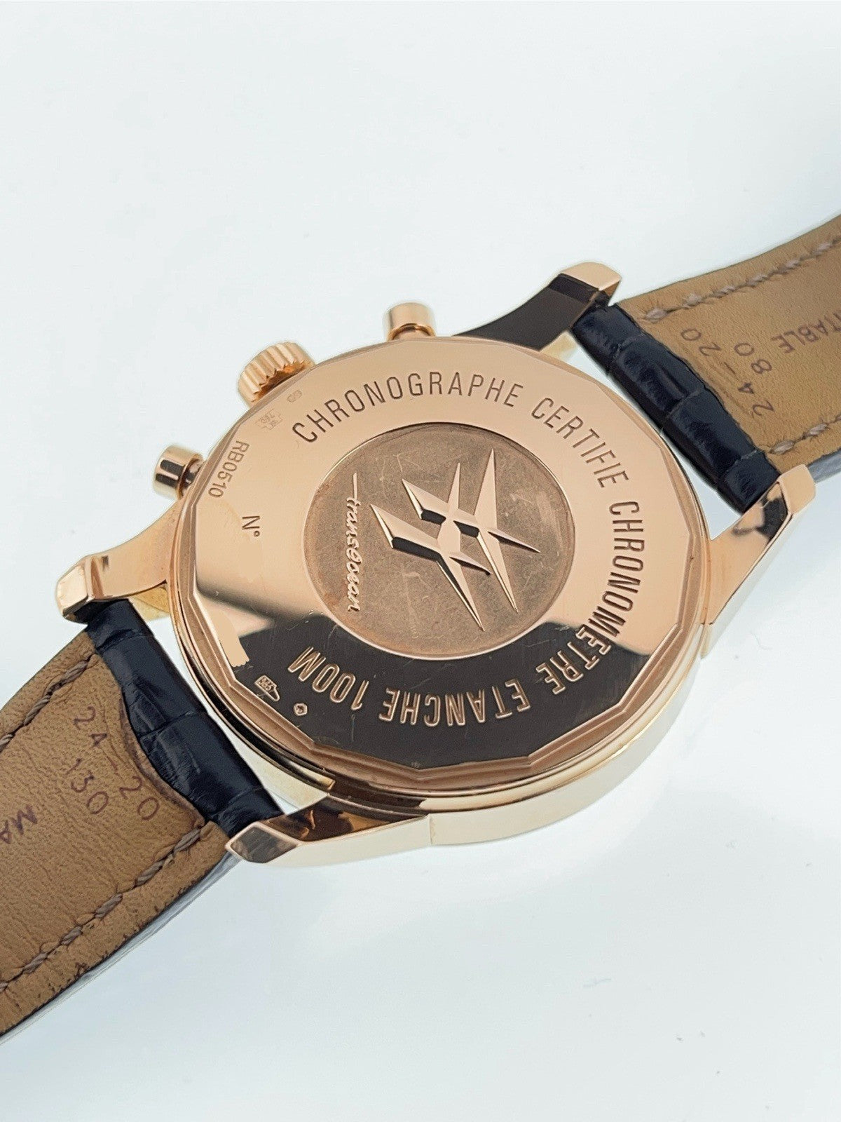 Breitling Transocean Chrono 18k Rose Gold White Dial 46mm Automatic Watch RB0510