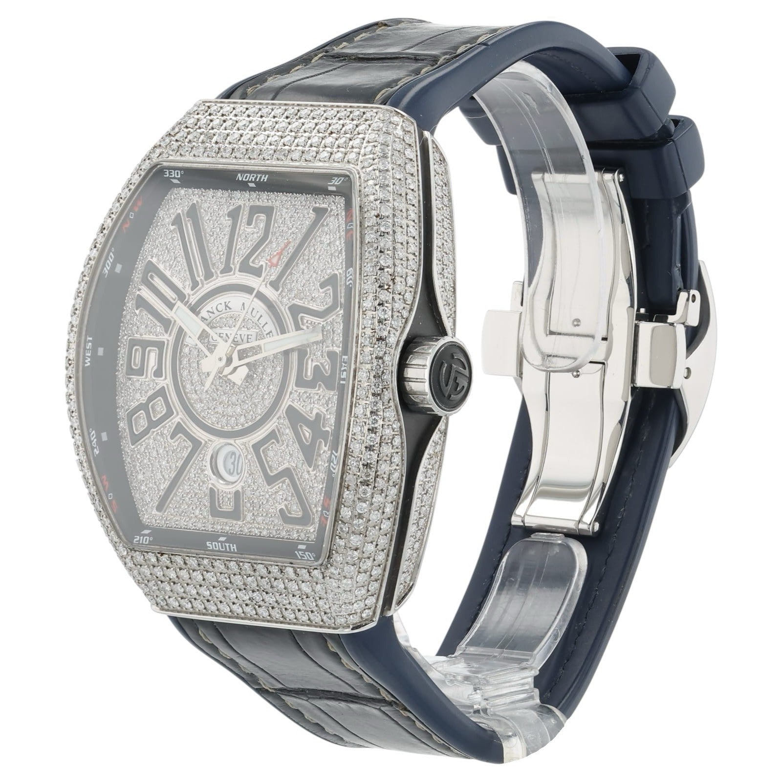 Franck Muller Vanguard Diamond Steel Black Dial 445mm Automatic Watch V45 SC DT