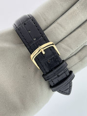 Bueche Girod Dual Time 18k Yellow Gold Black Dial 35mm Manual Wind Watch YG6733