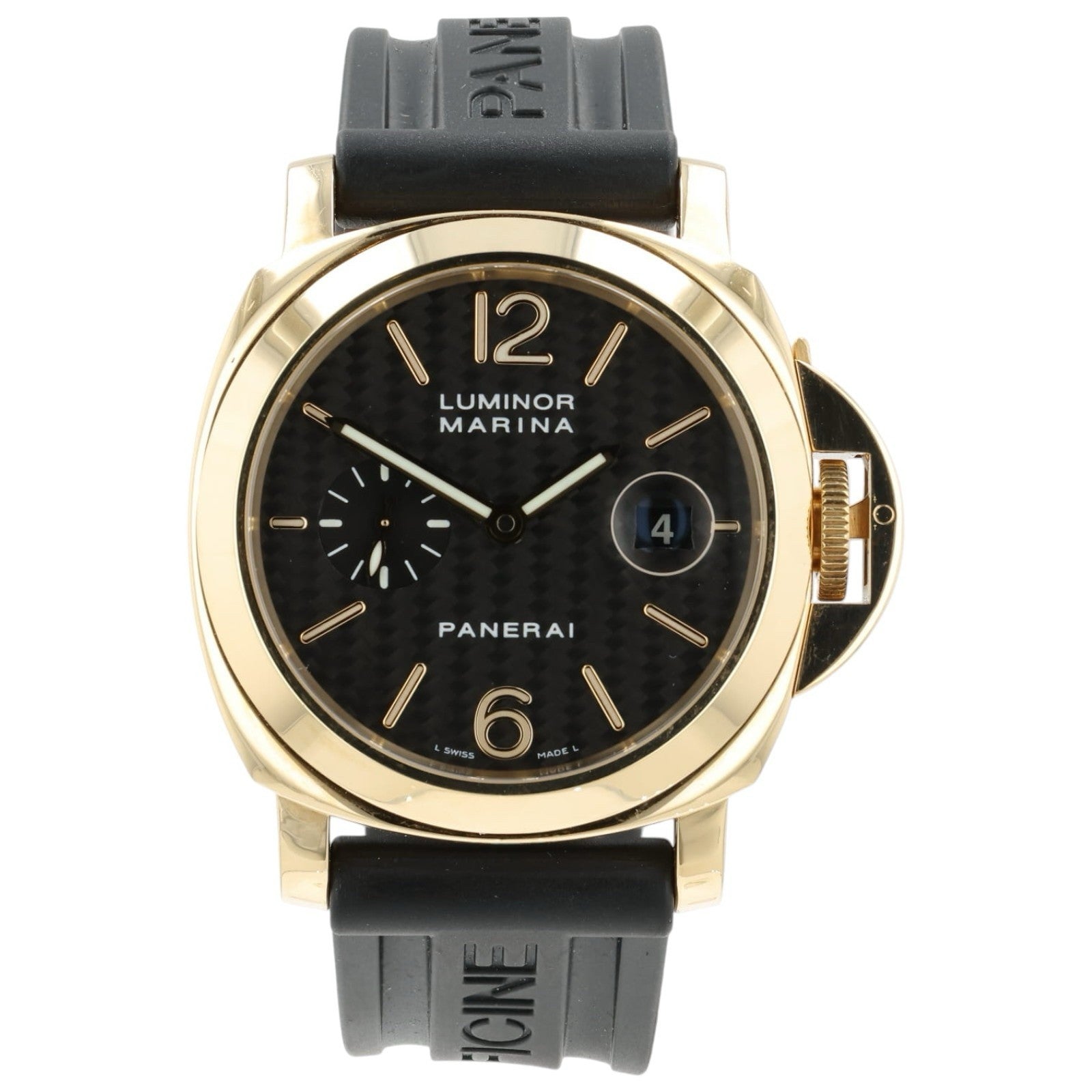 Panerai Luminor Marina Black Carbon Dial 18k Yellow Gold 44mm Automatic PAM00140