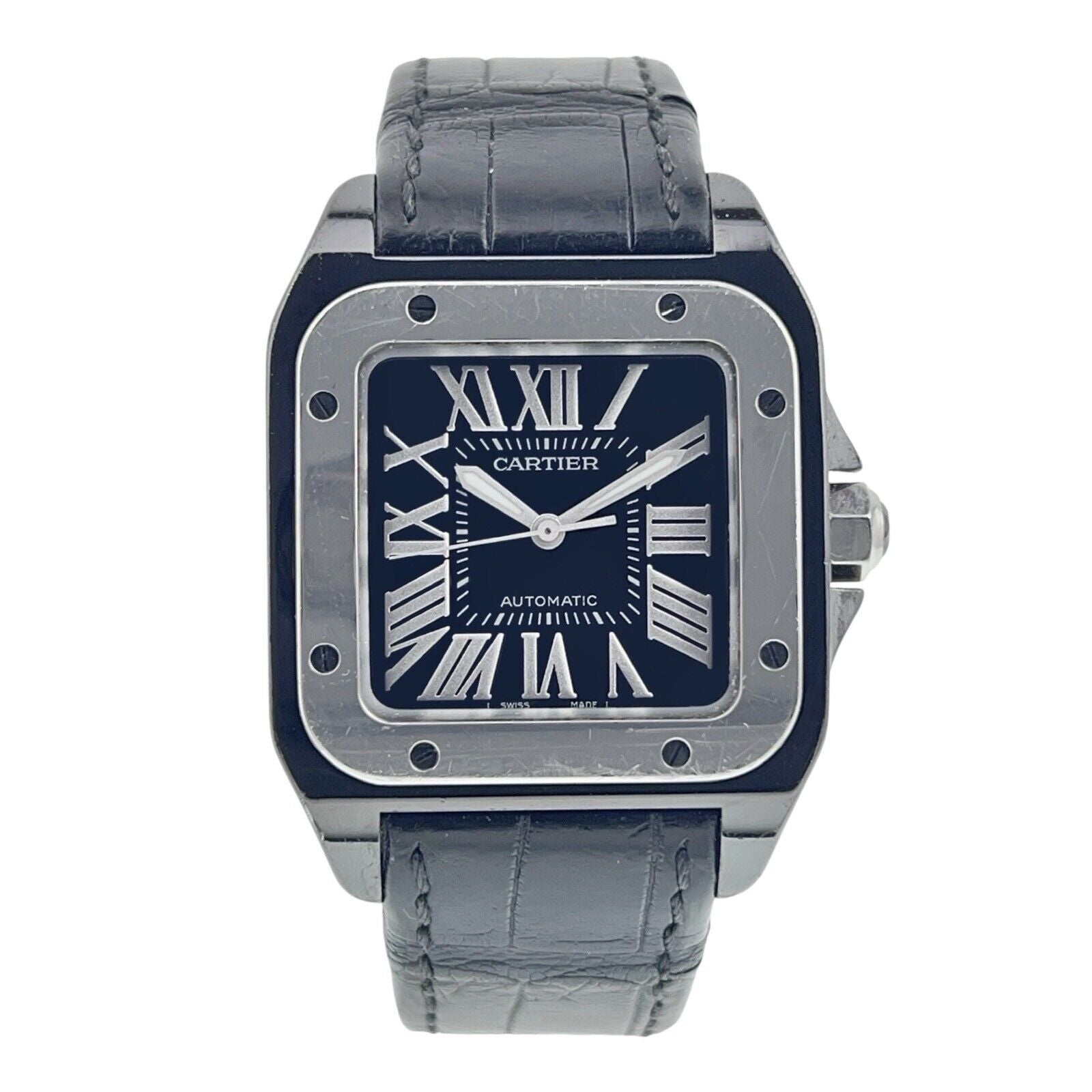 Cartier Santos 100 Stainless Steel Black Dial 33mm Automatic Mens Watch W2020008