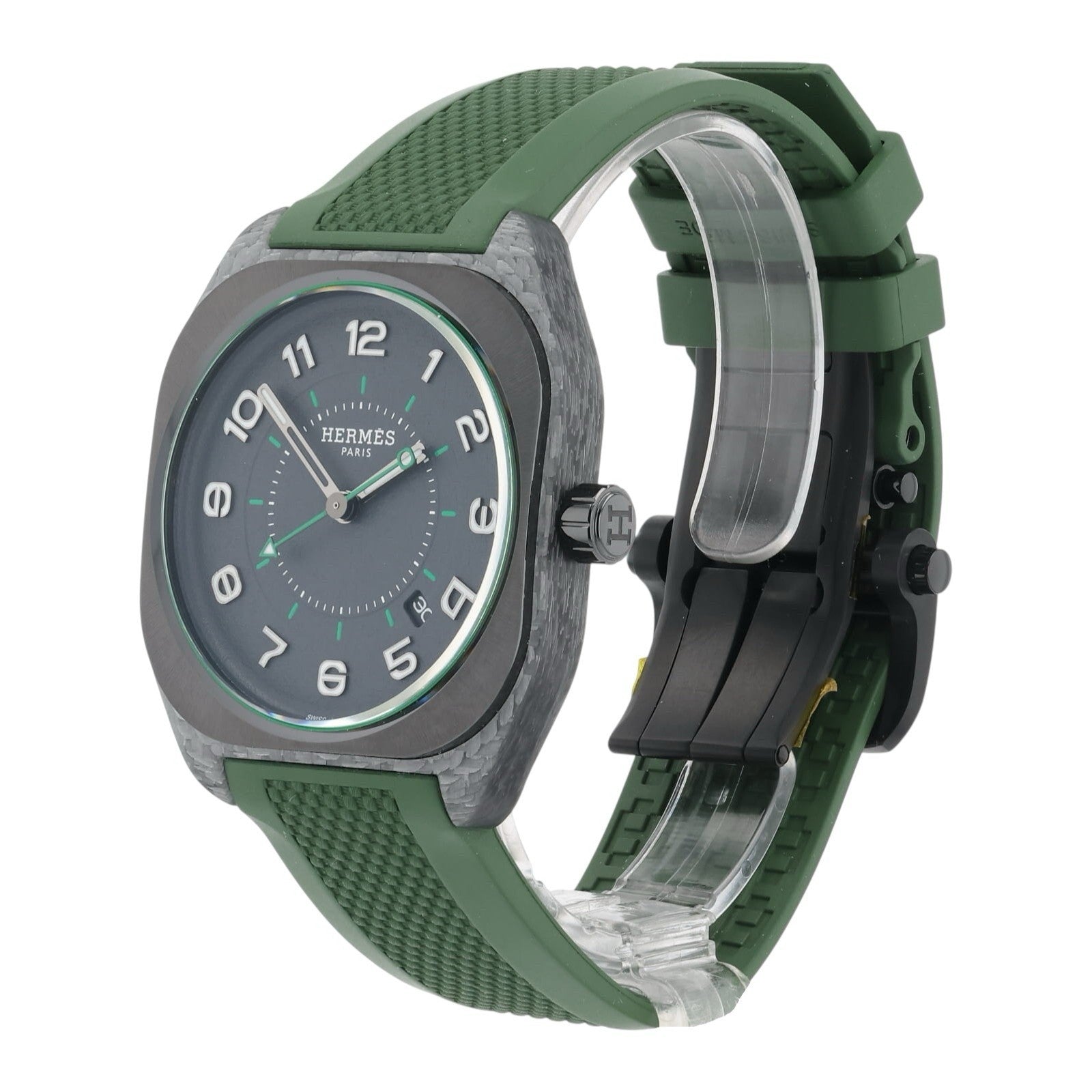 Hermes H08 Carbon & Titanium Gray Dial 42mm Automatic Men's Watch W/ Box