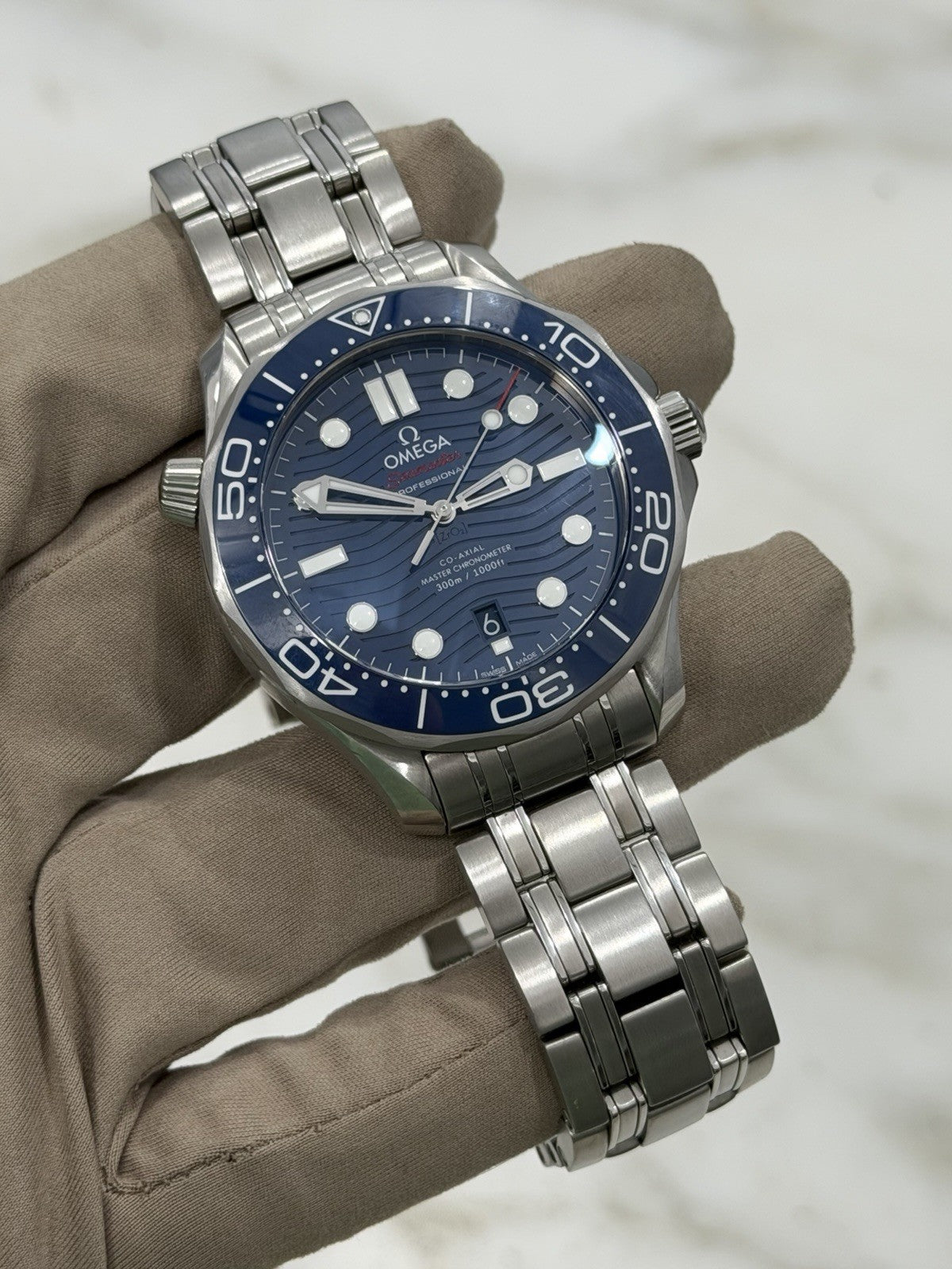 2022 Omega Seamaster Wave 300m Diver Blue Ceramic Watch 210.30.42.20.03.001