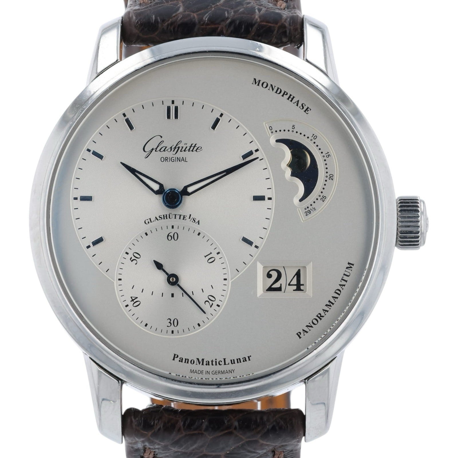 Glashutte Original PanoMaticLunar Steel Silver Dial 40mm Mens 1-90-02-42-32-66