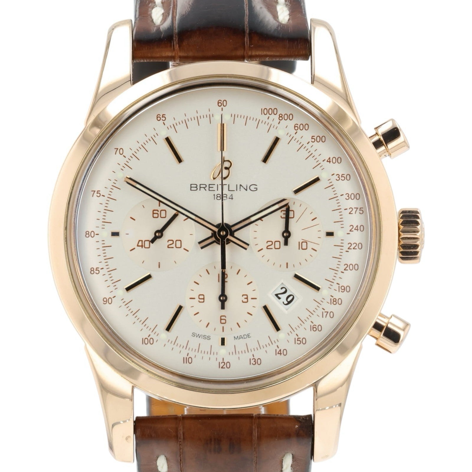 Breitling Transocean Silver Dial 18k Rose Gold 43mm Automatic Men’s RB0152
