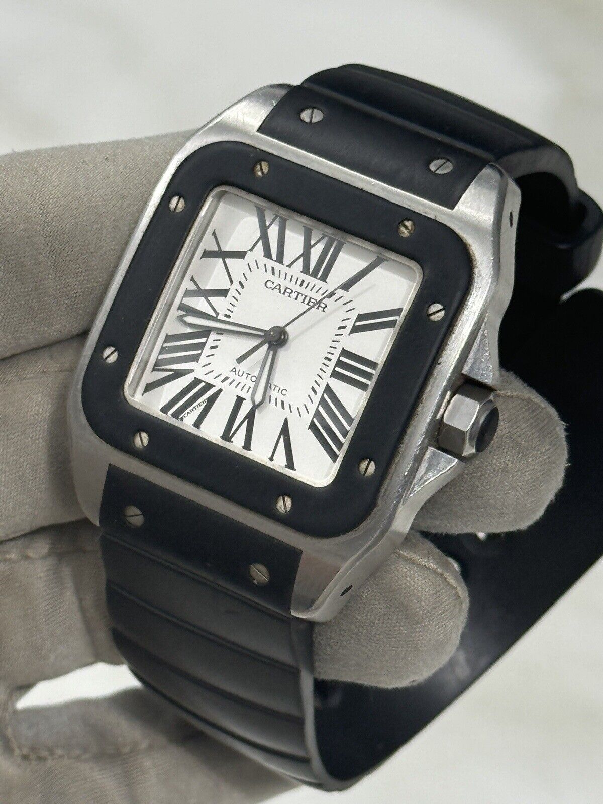 Cartier Santos 100 Steel Rubber Roman 38mm Automatic 2656 Men's