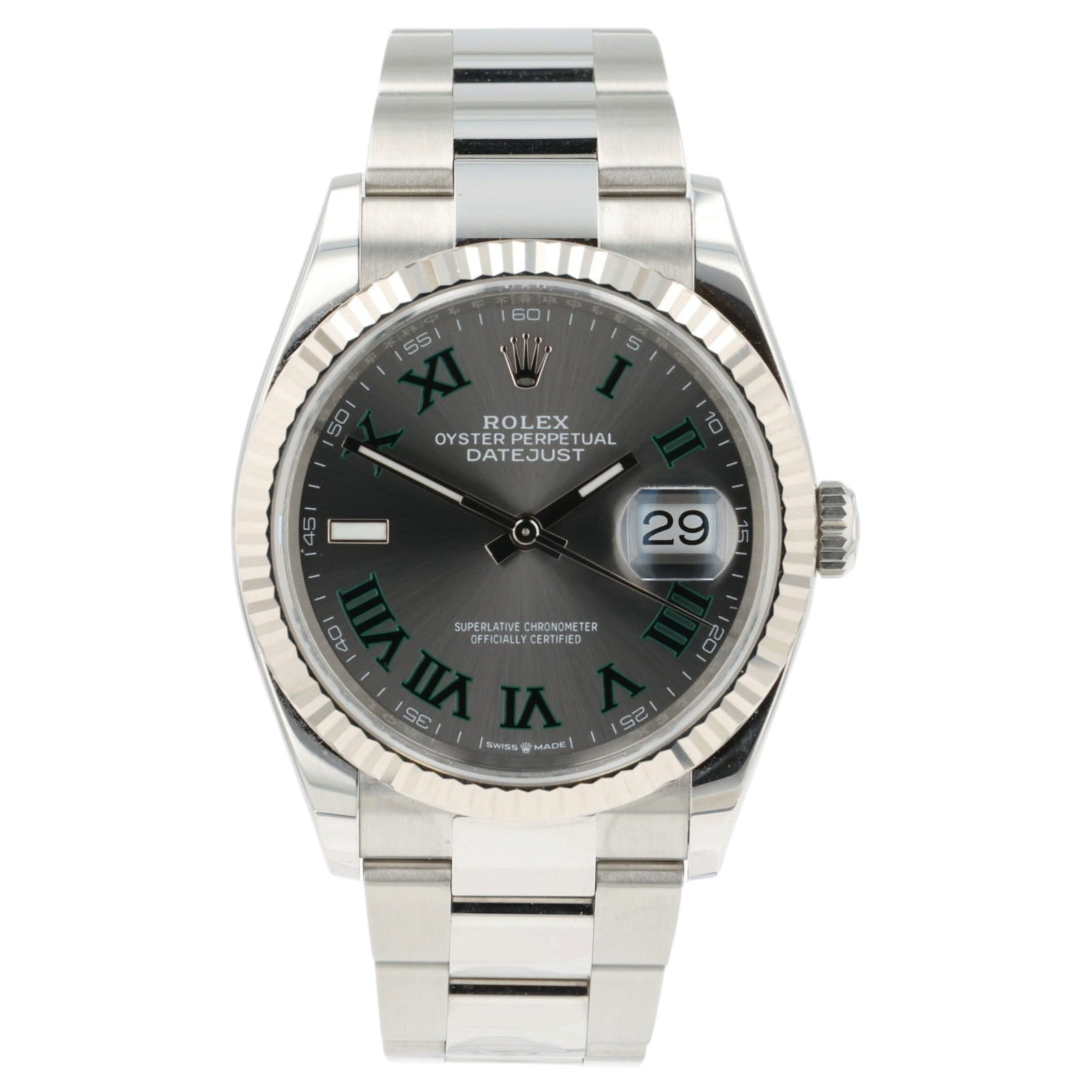 Rolex Datejust Wimbledon Dial Steel 36mm Automatic Swiss Made Mens Watch 126234