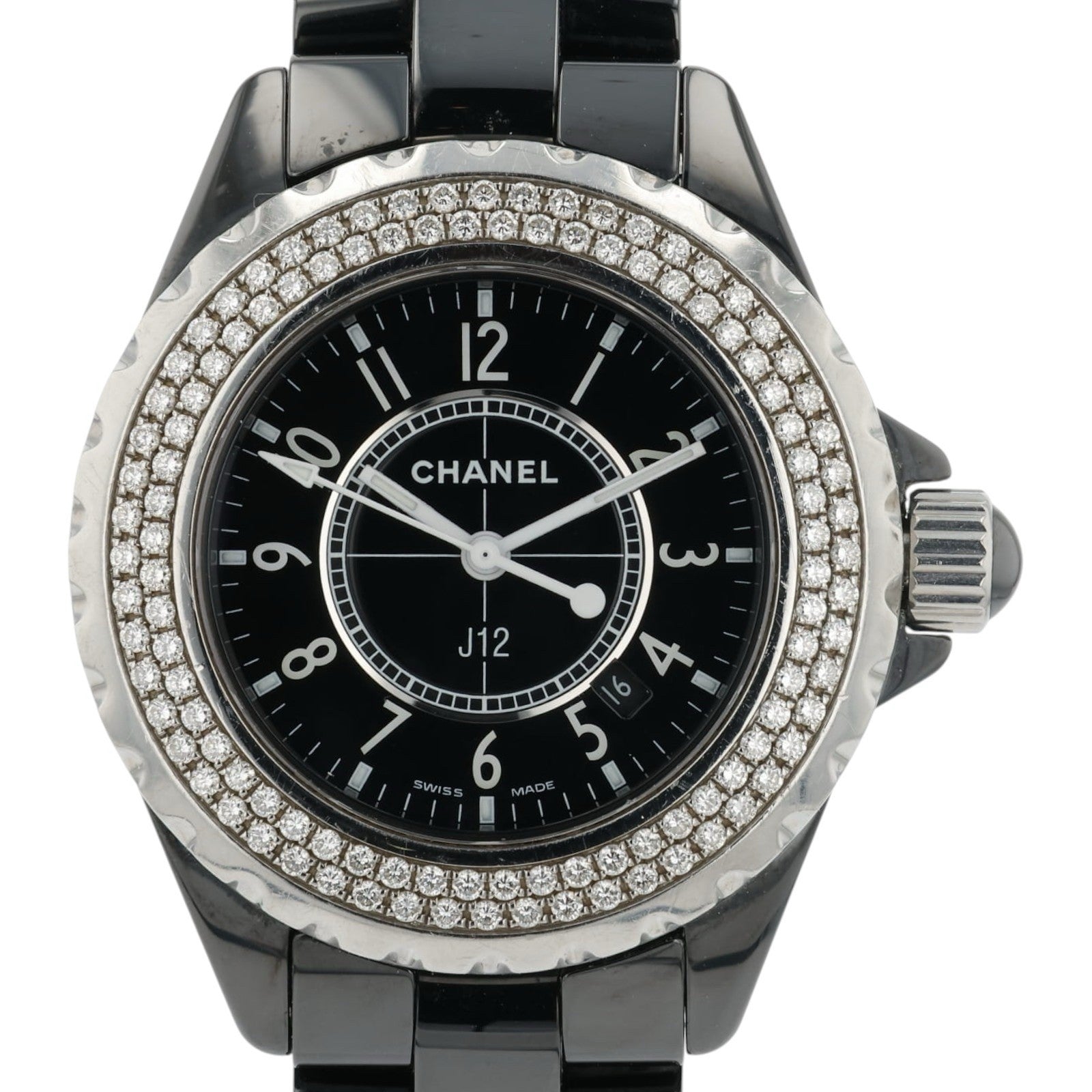 Chanel J12 Ceramic Black Dial 33mm Quartz Women's Factory Diamond Watch H0949