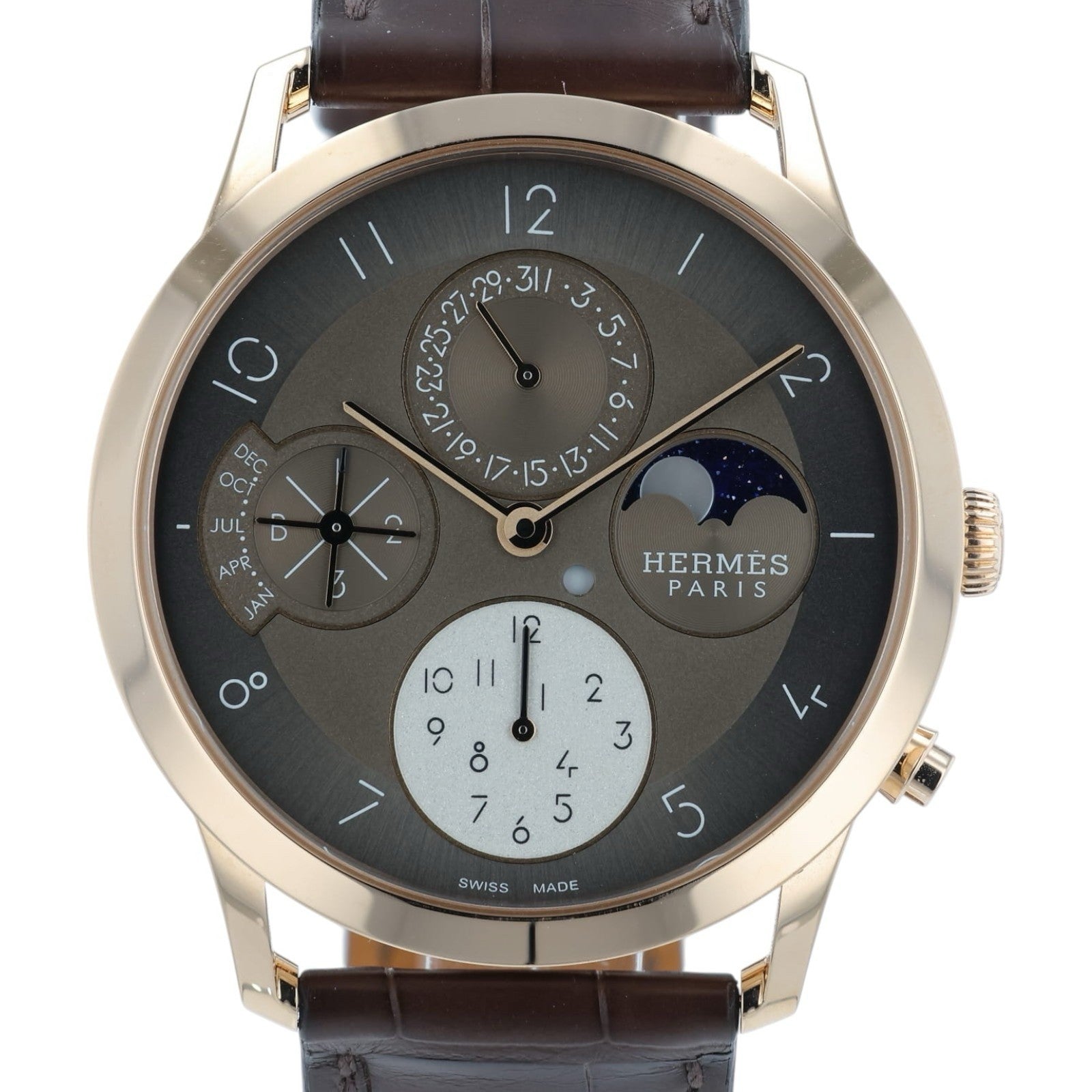 NEW Hermes Quantieme 18k Rose Gold Brown Dial 39.5mm Automatic Watch 408038WW00