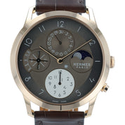 NEW Hermes Quantieme 18k Rose Gold Brown Dial 39.5mm Automatic Watch 408038WW00