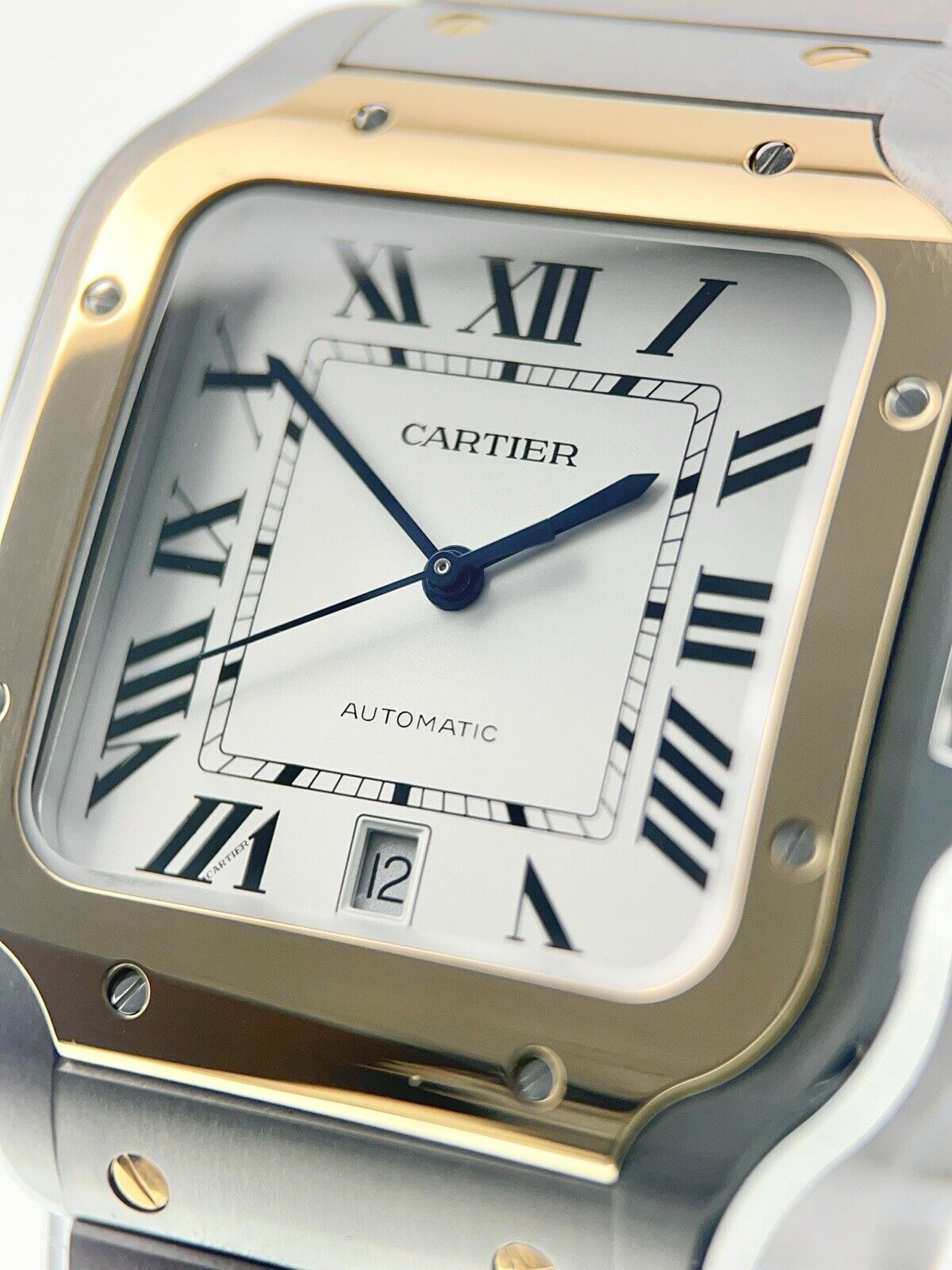 Cartier Santos Gold & Steel Silver Color Dial 40mm Automatic Mens Watch W2SA0009