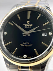 TUDOR Style Men's Two Tone Watch 12503 Black Diamond Dial 38mm With B&P