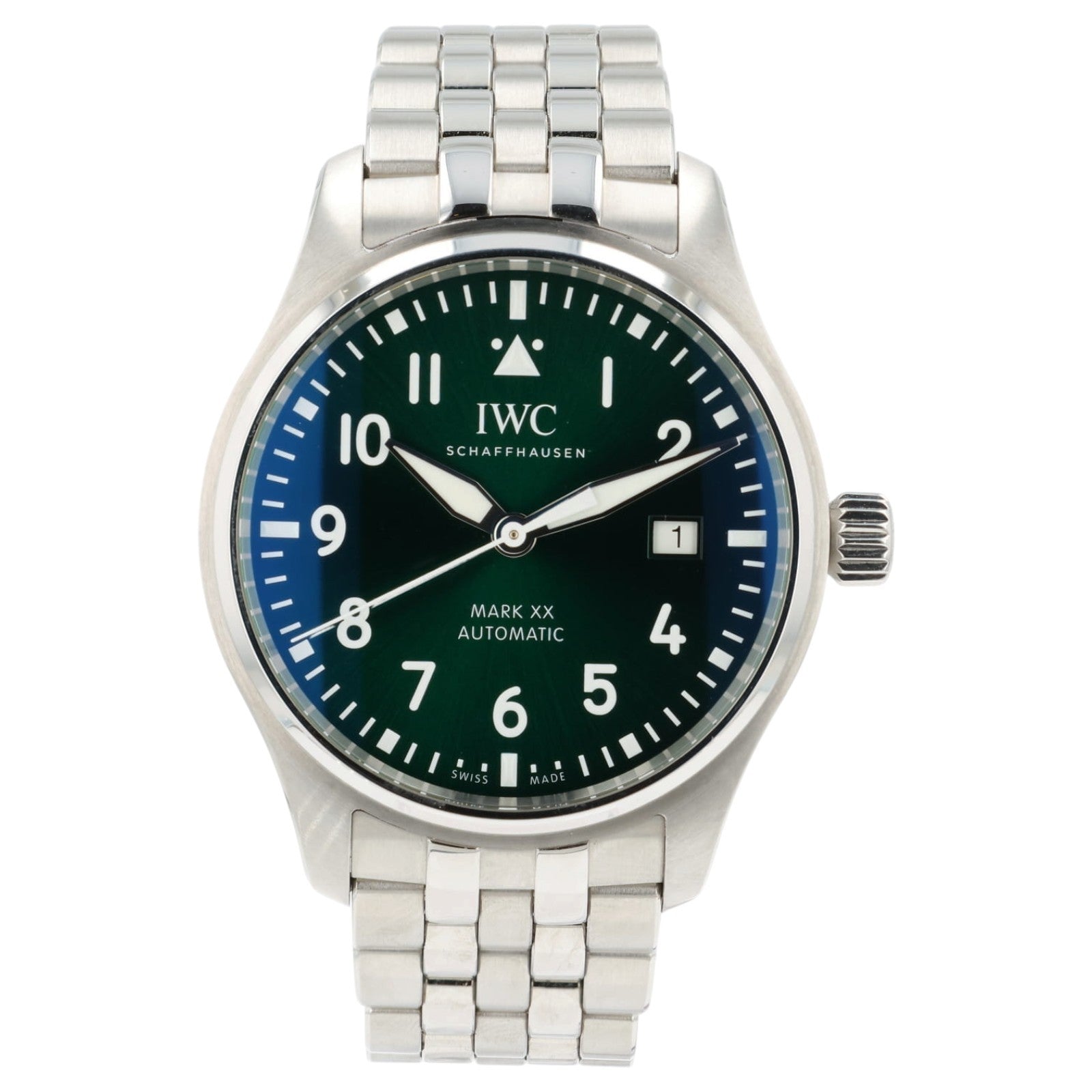 IWC Pilot Mark XX Green Dial Date Stainless Steel 40mm Auto Men's Watch IW328206