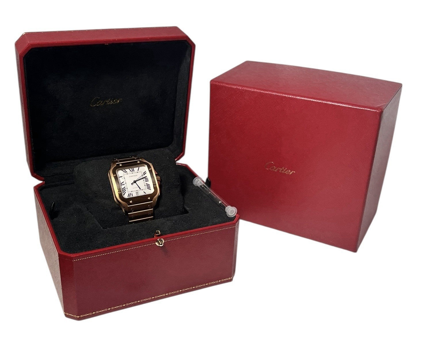 Cartier Santos 18k Rose Gold Silver Color Dial 40mm Automatic Mens WGSA0018