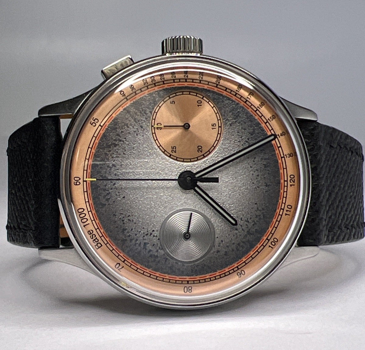 Studio Underdog Salmon Monopusher Chronograph 38.5mm Steel Watch w/ Box & Papers