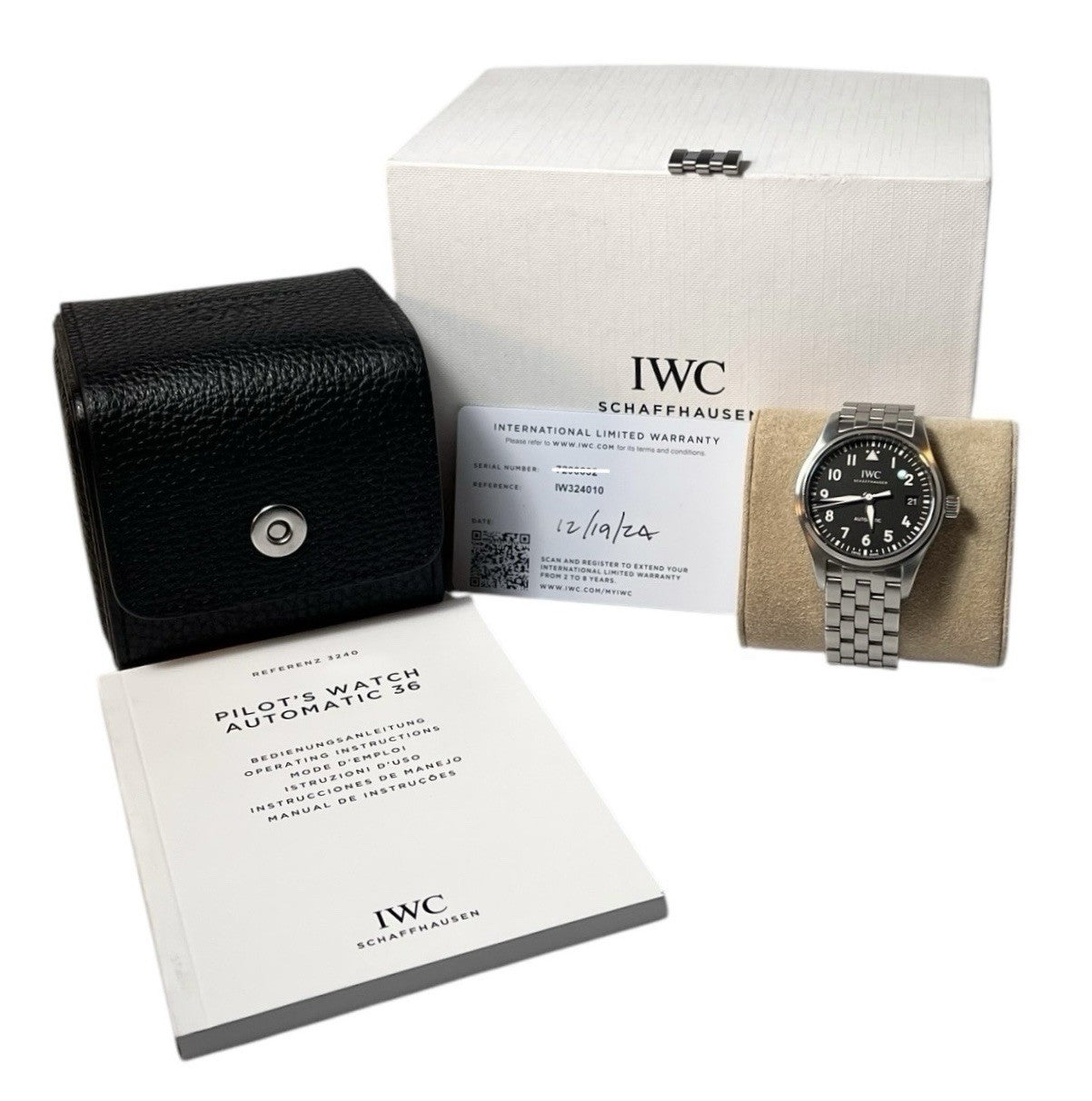 IWC Pilot Date Stainless Steel Black Dial 36mm Automatic Men's Watch IW324010