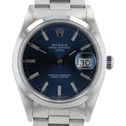Rolex Oyster Perpetual Date Steel Blue Dial 34mm Automatic Mens Watch 15200