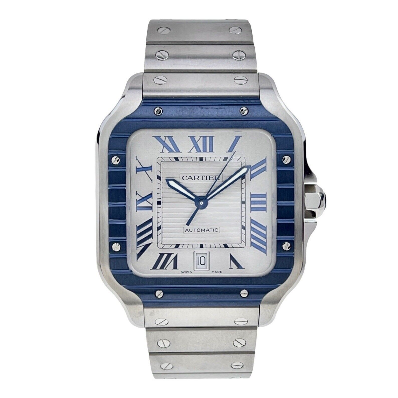 NEW 2023 Cartier Santos Stainless Steel Blue 39mm Automatic Men’s Watch WSSA0047