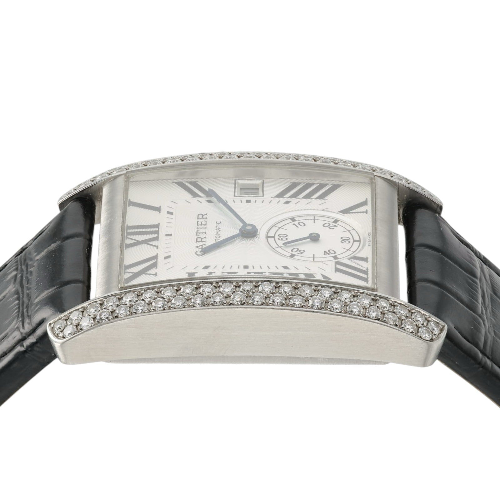Cartier Tank Silver Dial Stainless Steel Diamond 34mm Automatic Watch WSTA0007
