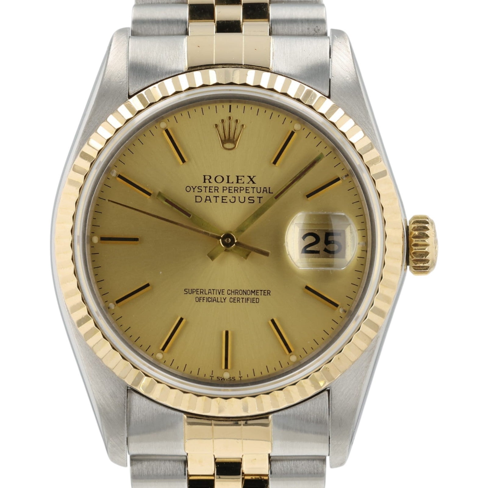Rolex Datejust Champagne Dial Gold & Steel 36mm Automatic Mens Watch 16013
