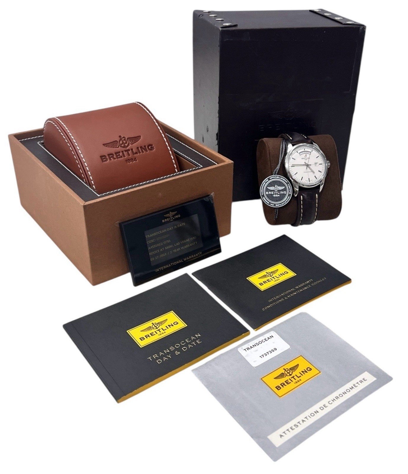 Breitling Transocean Day Date Steel Silver Dial 43mm Automatic Mens Watch A45310