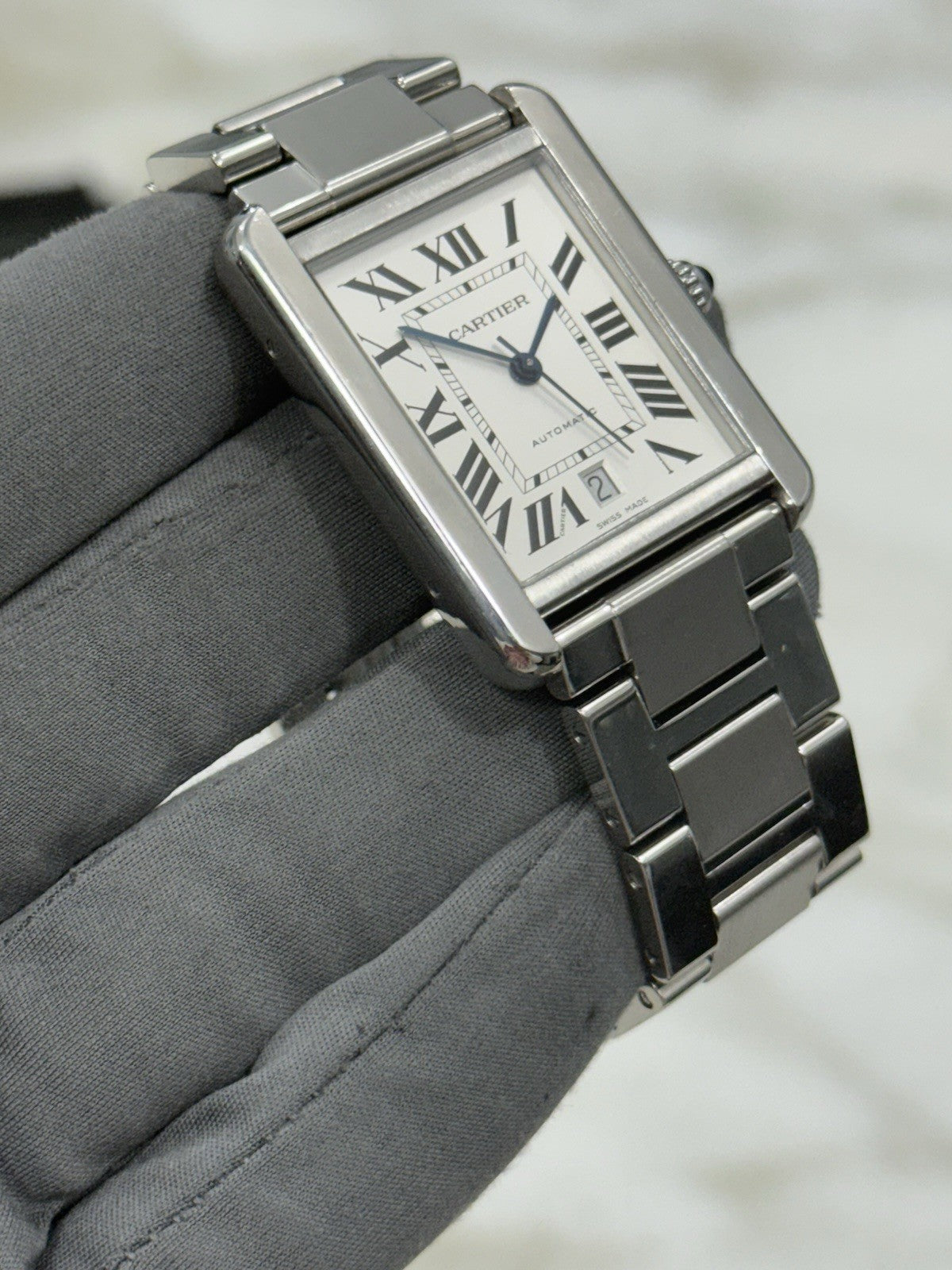 Cartier Tank Solo Date XL Roman Stainless Steel 31mm Automatic Men’s Watch 3515
