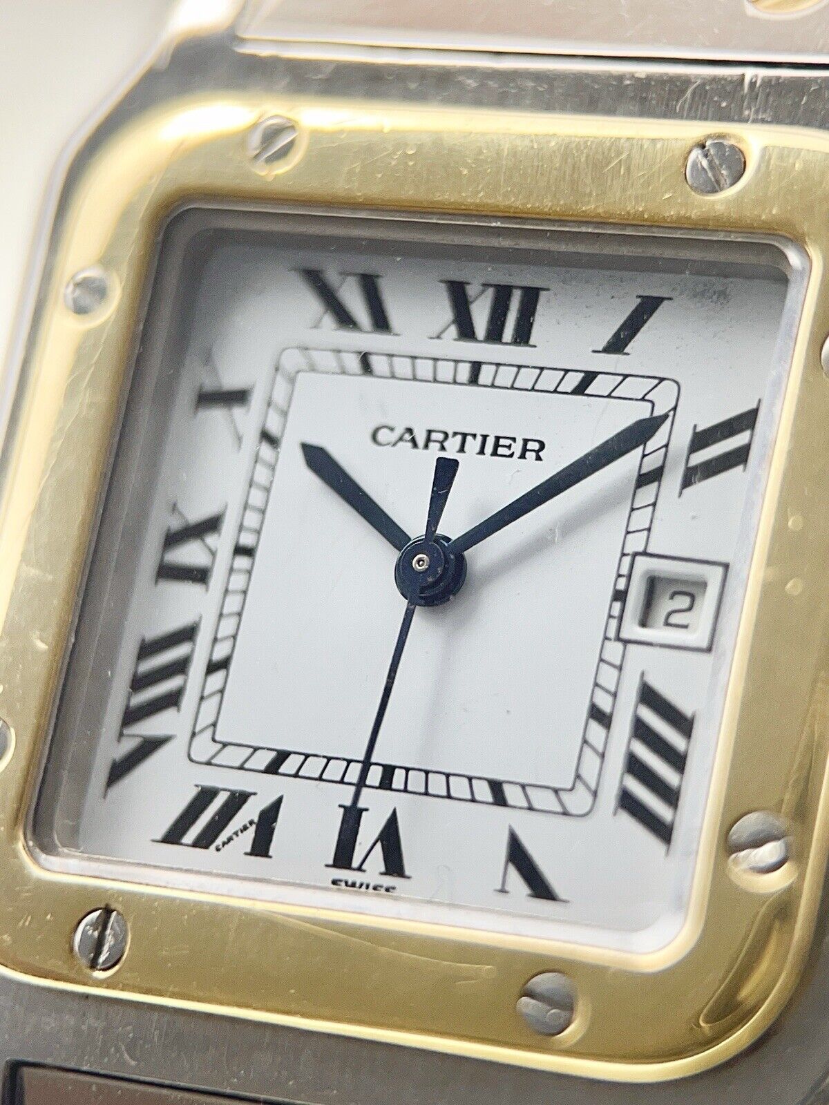 Cartier Santos Two Tone White Roman Dial 29mm Automatic Unisex Watch 2961