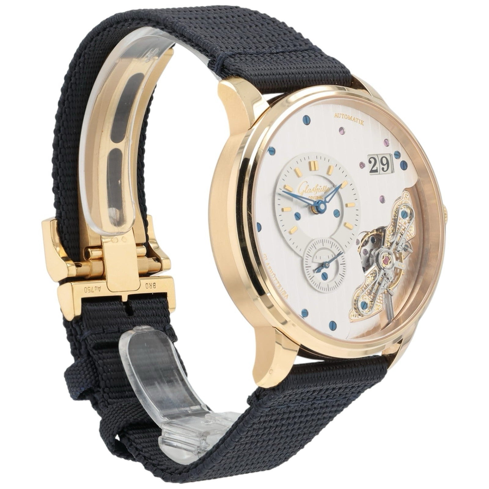 Glashutte PanomaticInverse Silver Dial 18k Rose Gold 42mm Mens 1-91-02-01-05-02