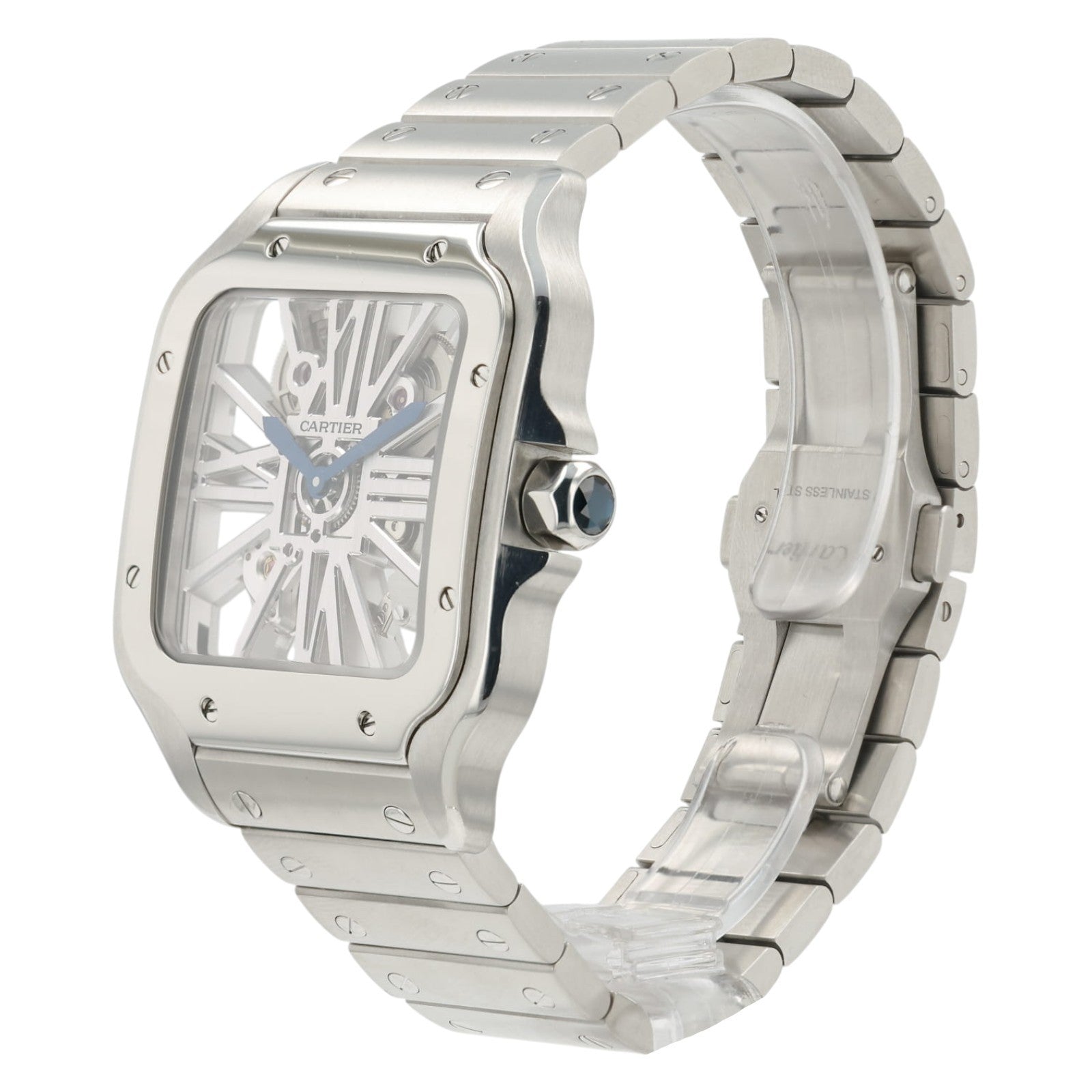 Cartier Santos Skeleton Dial Stainless Steel 39.8mm Manual Wind Mens WHSA0015