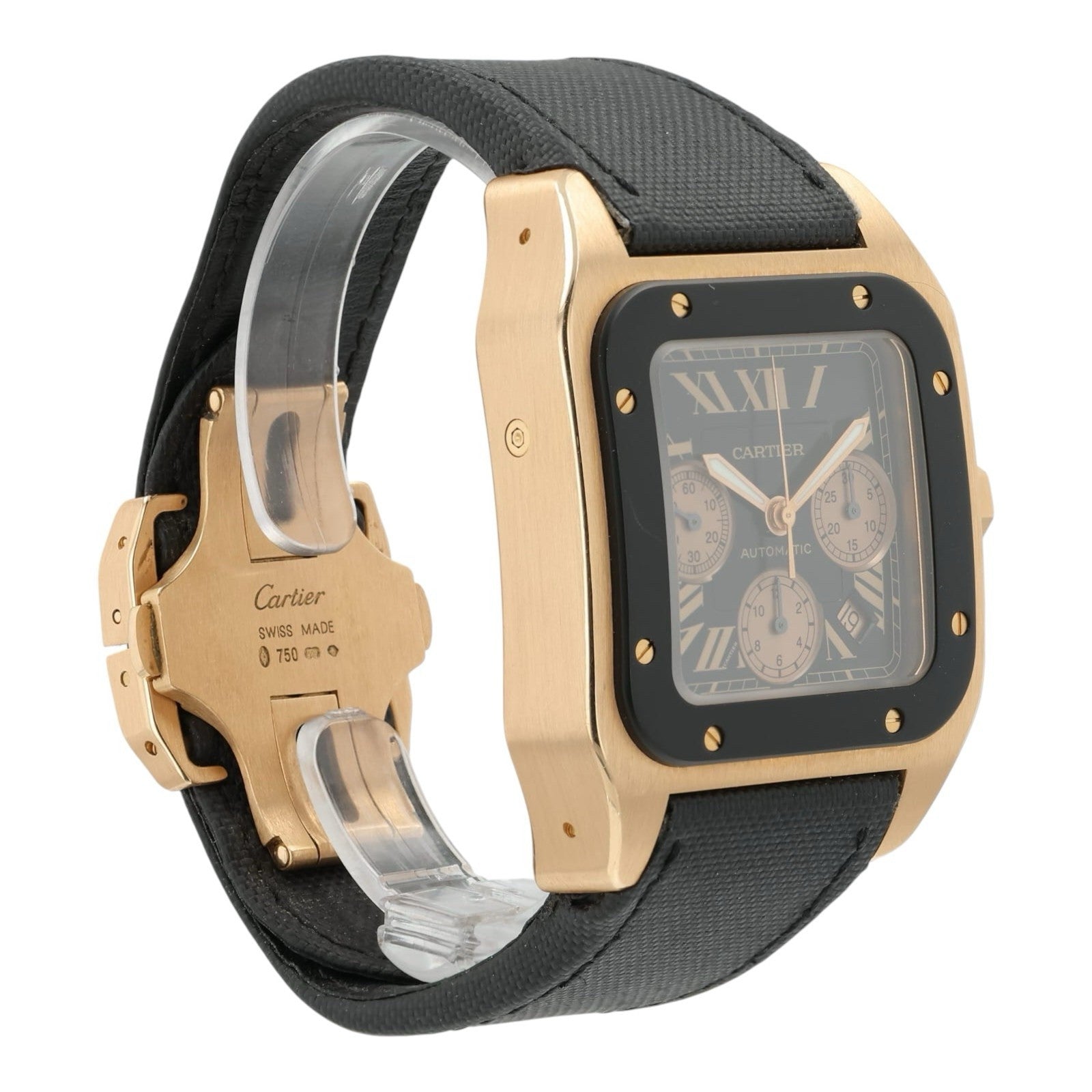 Cartier Santos XL Chrono Black Dial 18k Rose Gold 46mm Auto Men’s Watch W2020003