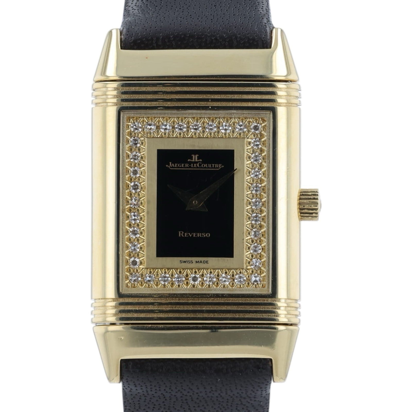LeCoulte Reverso Black Dial 18k Yellow Gold 23mm Quartz Women’s Watch 260.1.08