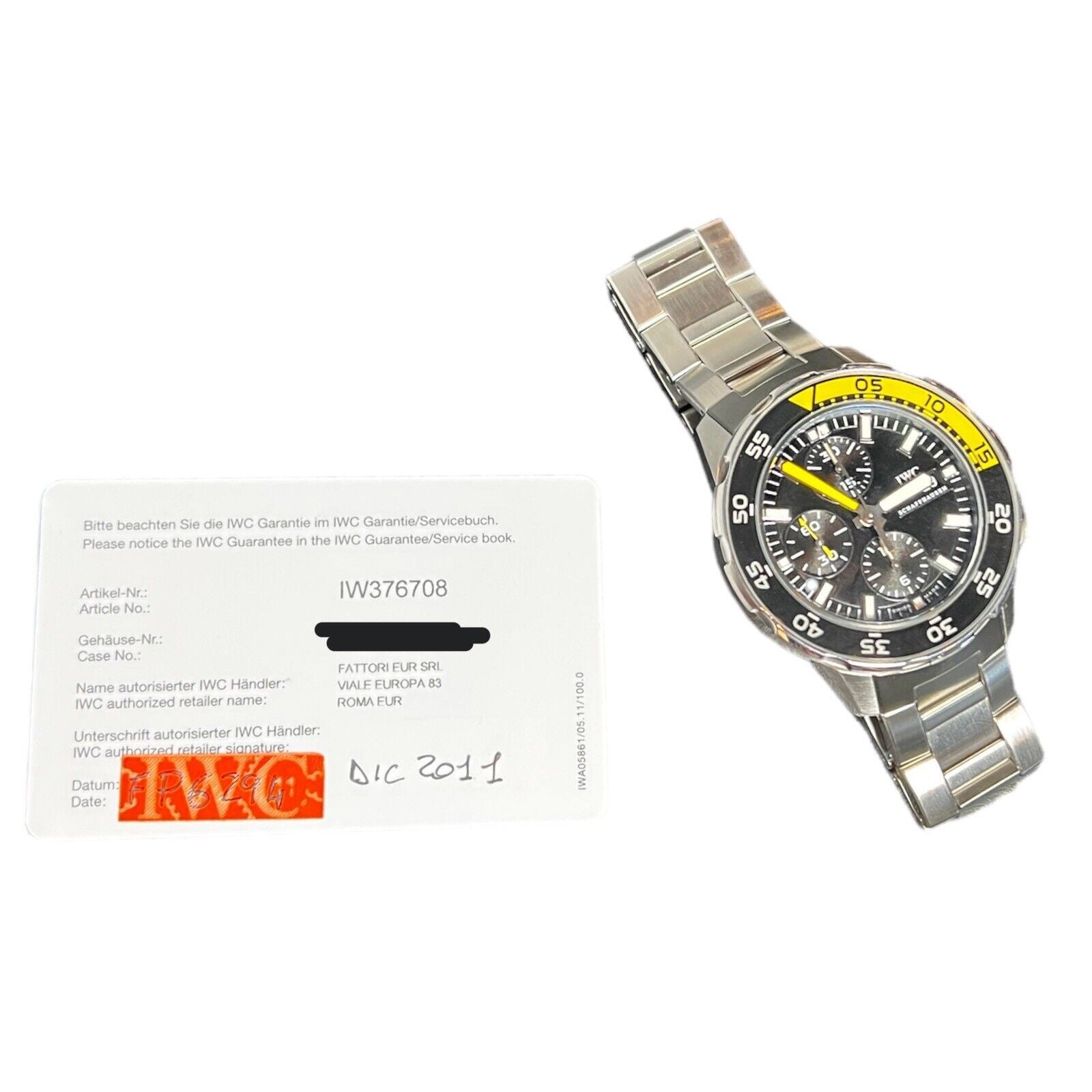 IWC Aquatimer IW376708 Chronograph Automatic Black Dial Mens Watch W/ Papers