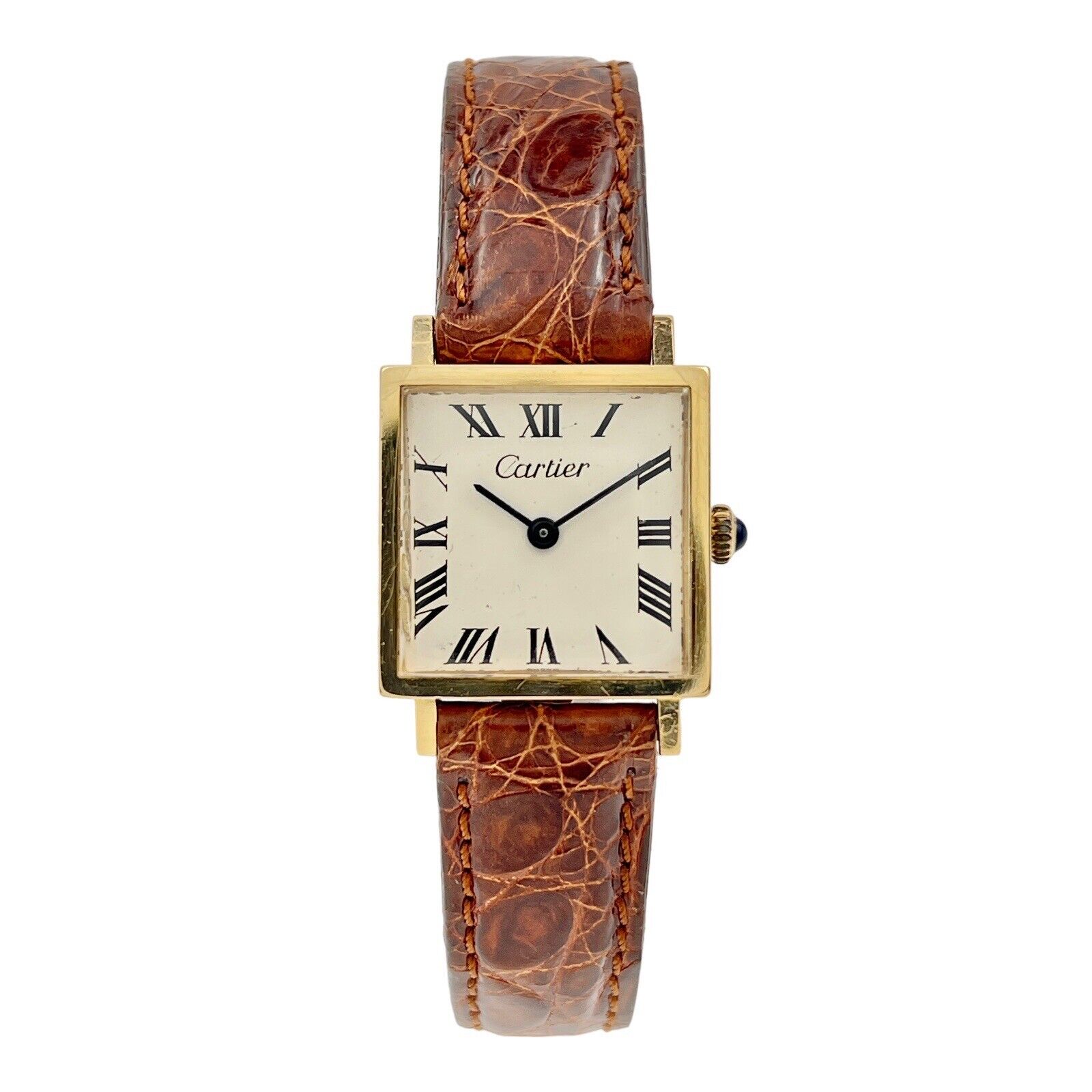 Cartier Women's Manual Wind Square Watch 14k Gold on Crocodile Band