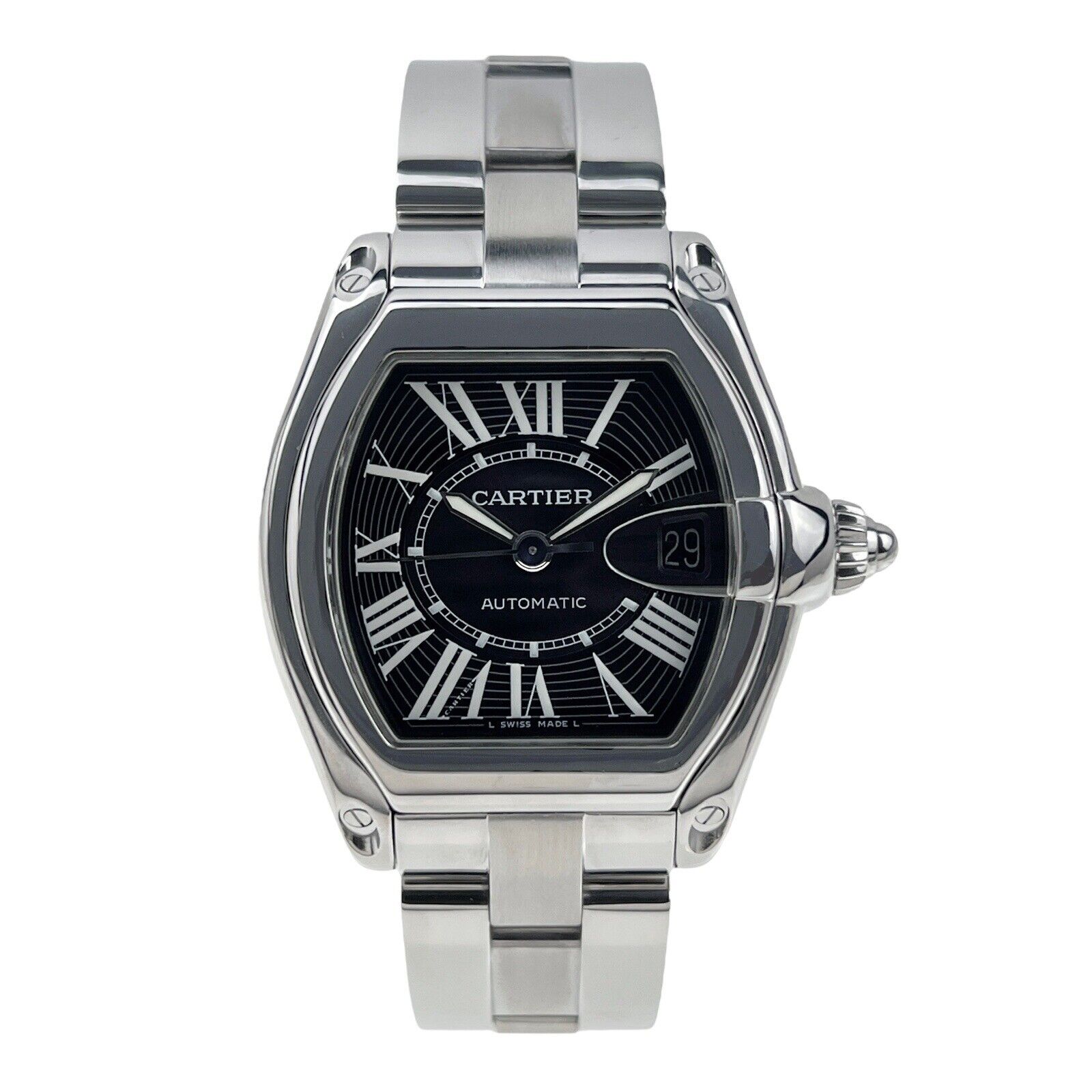 Cartier Roadster Large W62025V3 2510 38mm Roman Steel Automatic Mens Watch