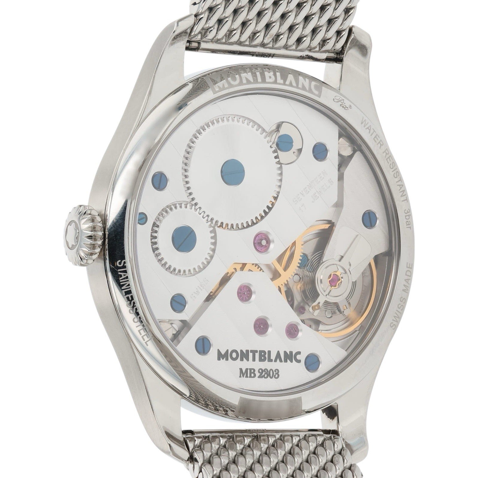 Montblanc 1858 44mm Mens Watch Stainless Steel Black Dial Manual Watch 115074