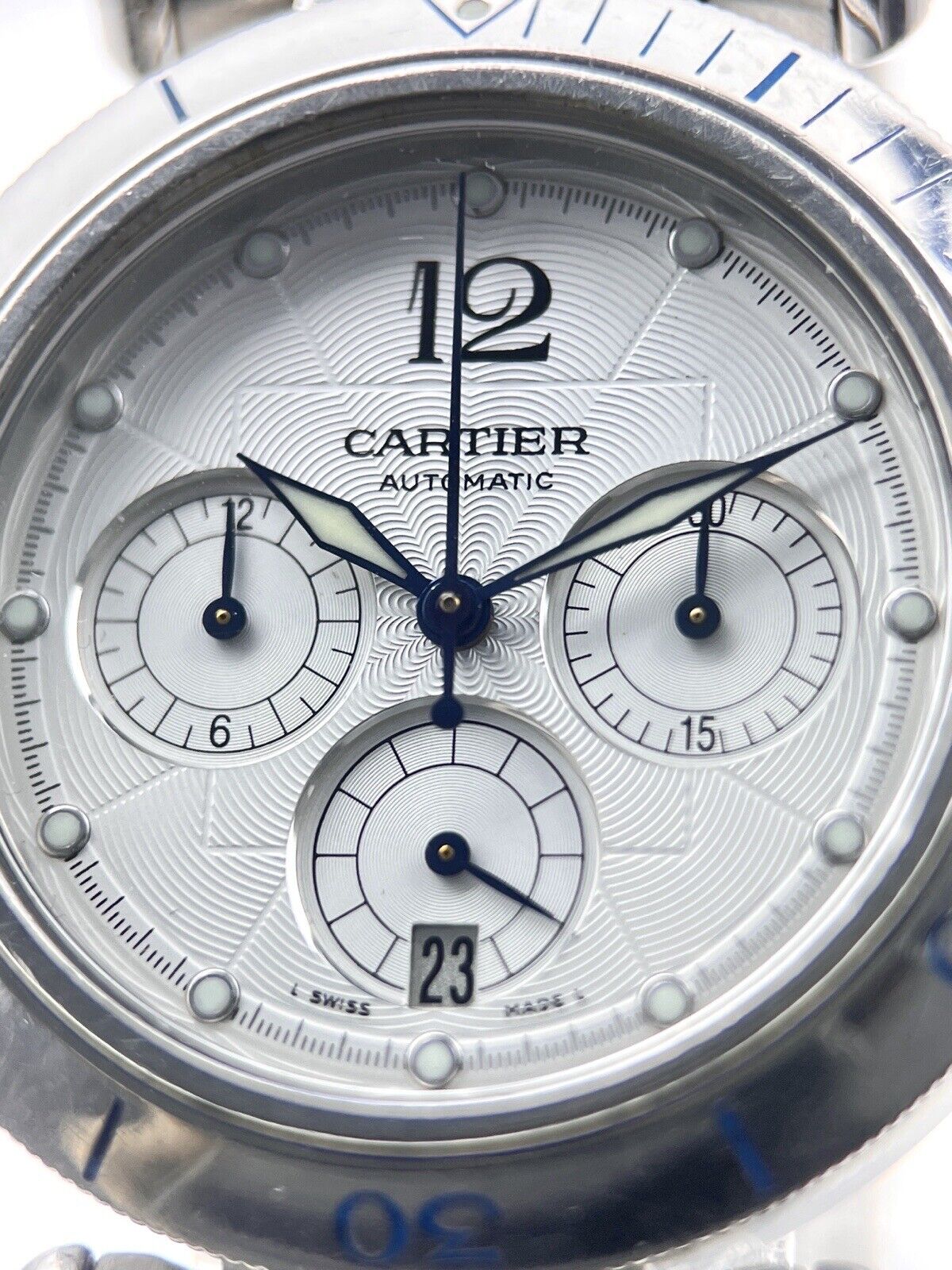 Cartier de Pasha 2113 Chronograph Automatic Watch Silver Dial - 38mm Serviced