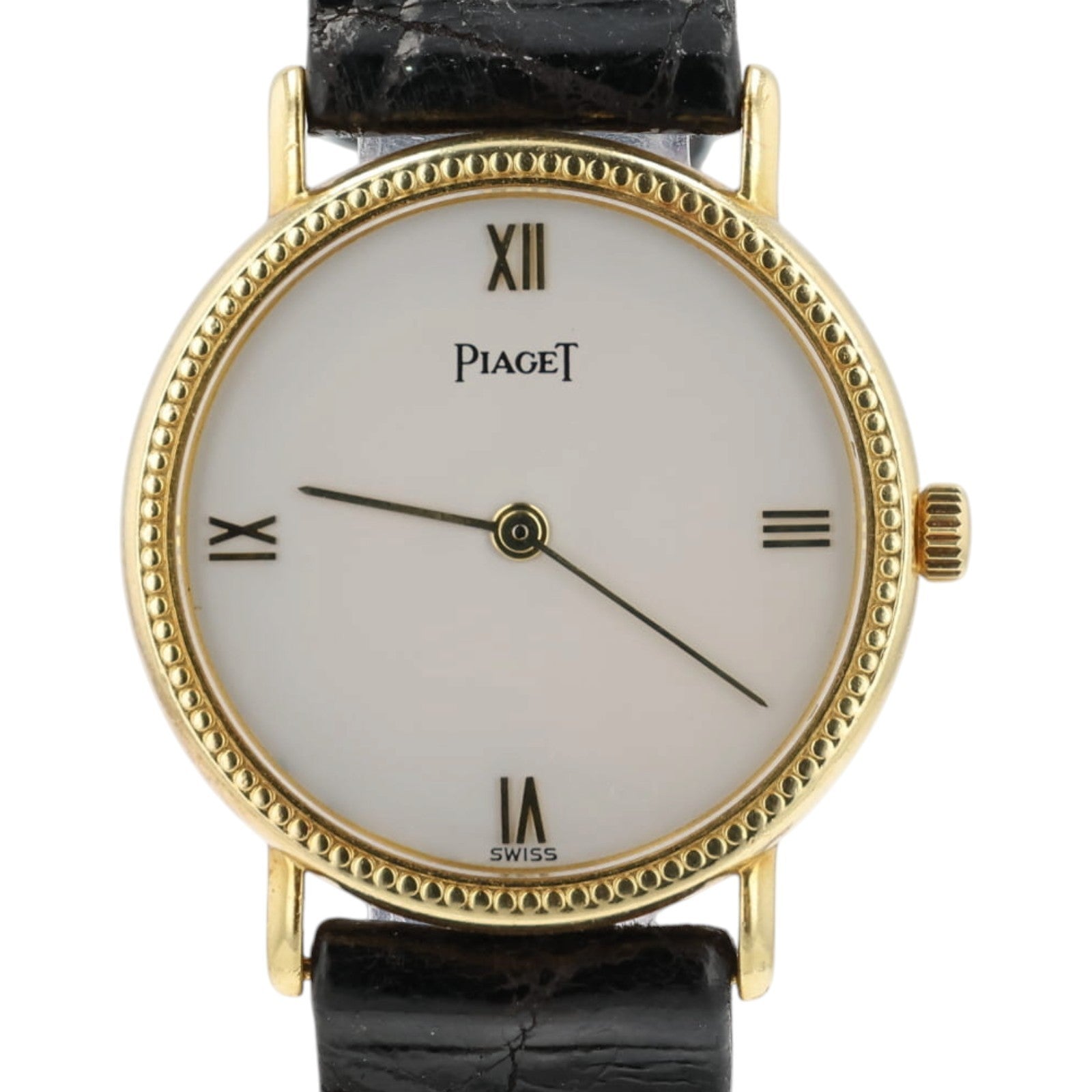 Piaget White Dial Beaded Bezel 18k Yellow Gold 24mm Quartz Women's Watch 8711