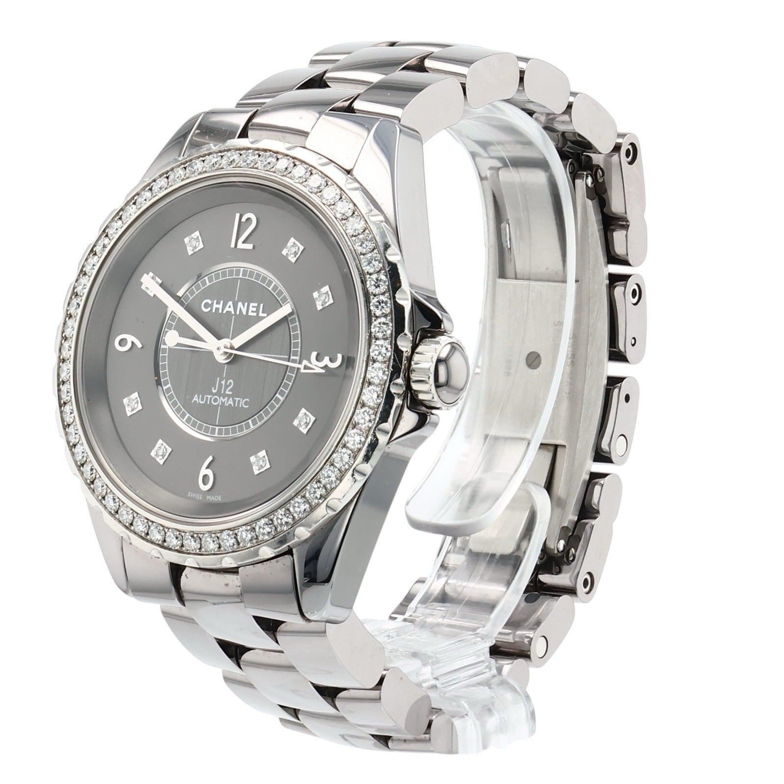 Chanel J12 Grey Ceramic Titanium 38mm Automatic Women's Watch Diamonds H2566